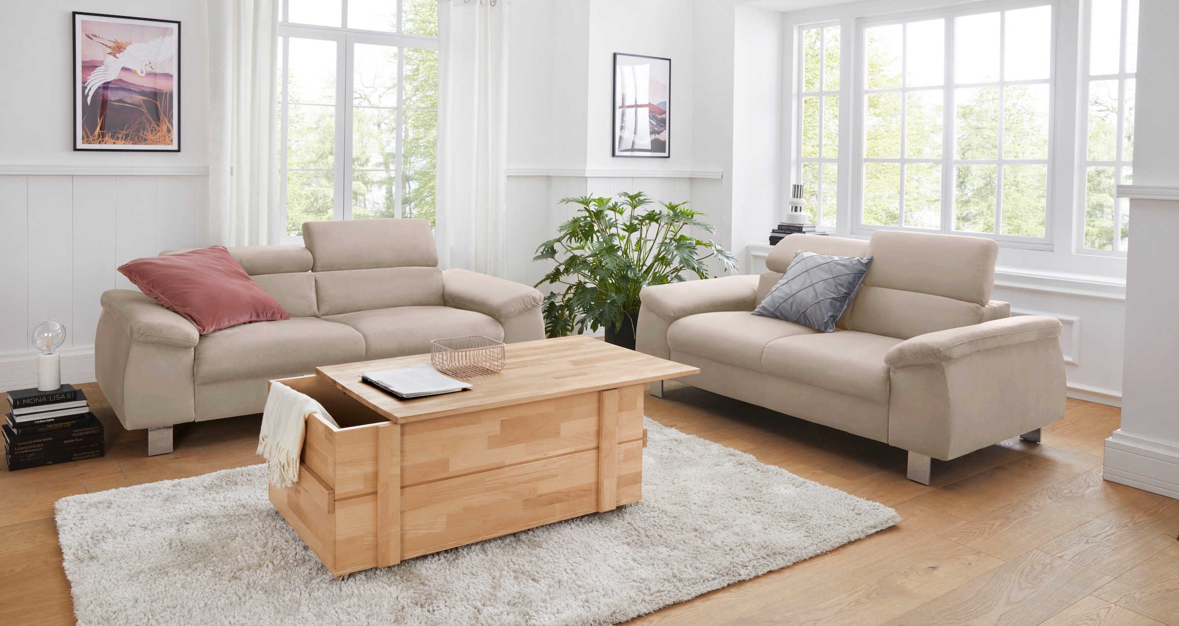COTTA Polstergarnitur »Komaris«, (Set), Set bestehend aus: 2-Sitzer mit Kopfteilverstellung & Hocker