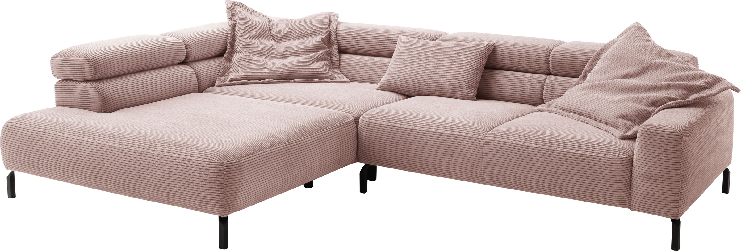 Places of Style Ecksofa »Antonelli, L-Form, inkl. Kopfteilverstellung, Breite 312 cm«, mit elektrischer Sitztiefenverstellung, in Cord, rosé