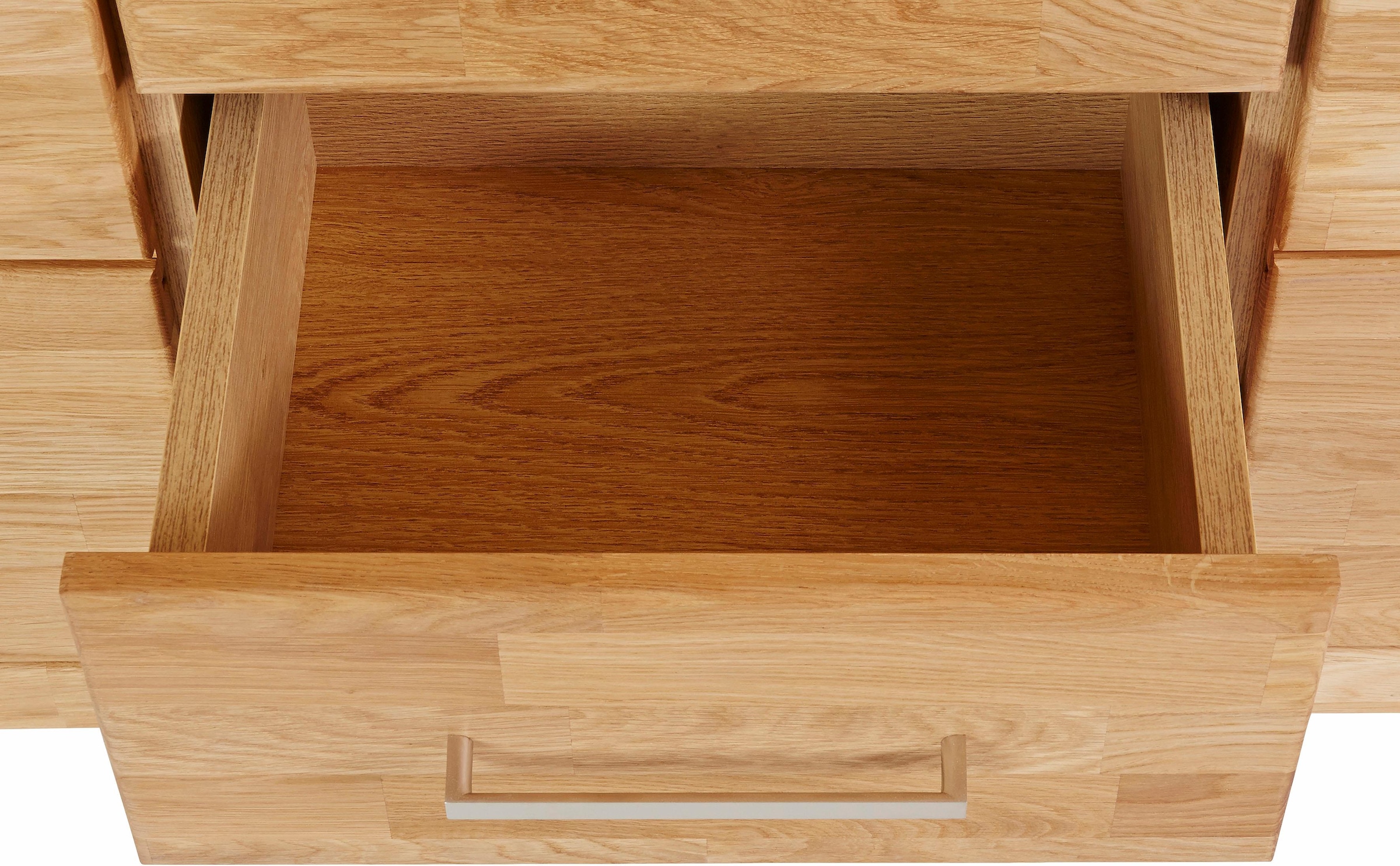 Home affaire Sideboard »Ribe,130cm breit, Fronten Massivholz,5 Fächer«, Holz massiv, Holzwerkstoff, Metall Griffe,2 Türen,3 Schubladen