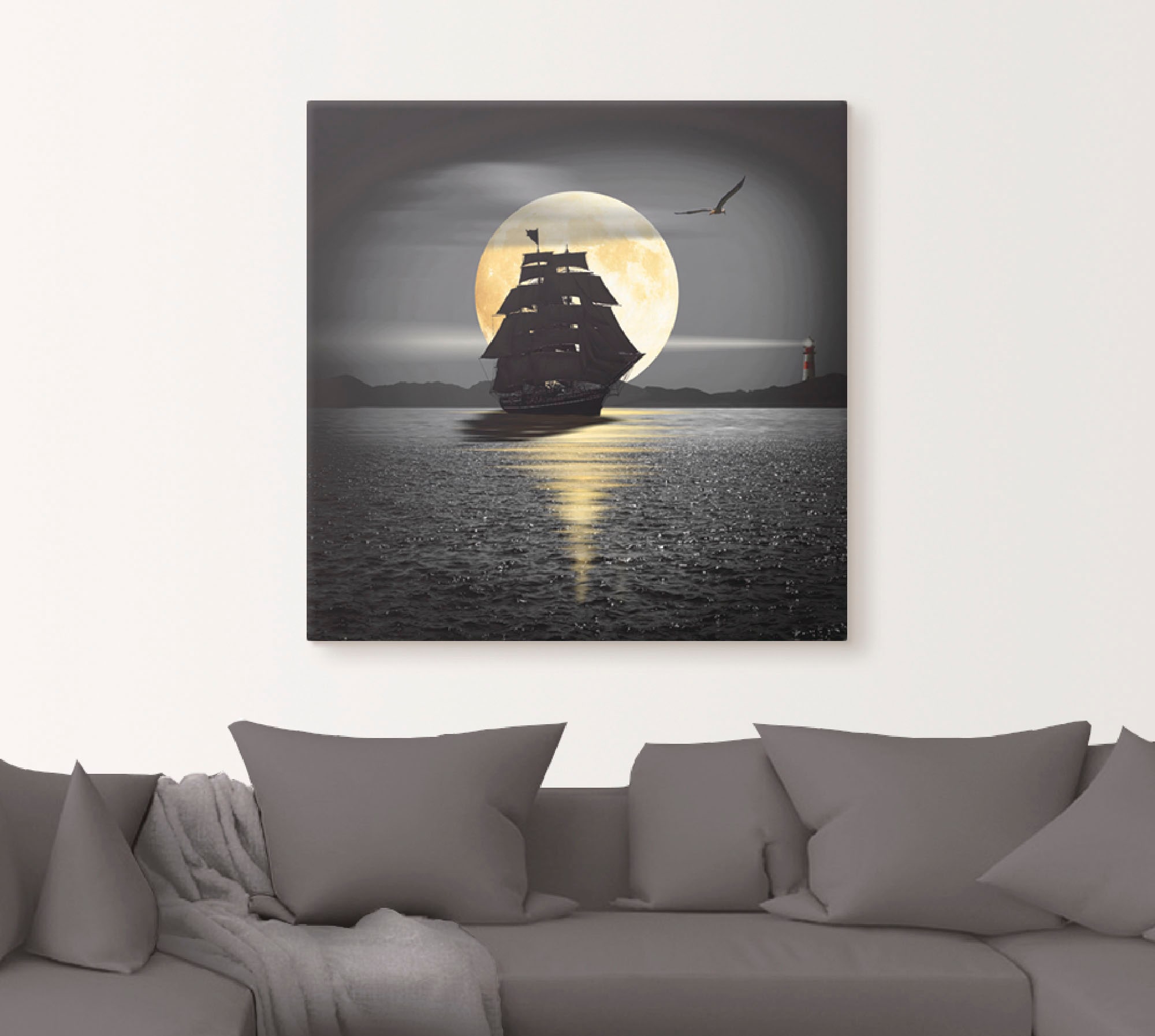 Artland Wandbild »Ein Schiff mit schwarzen Segeln«, Boote & Schiffe, (1 St.),  als Leinwandbild, Wandaufkleber oder Poster in versch. Größen kaufen | BAUR