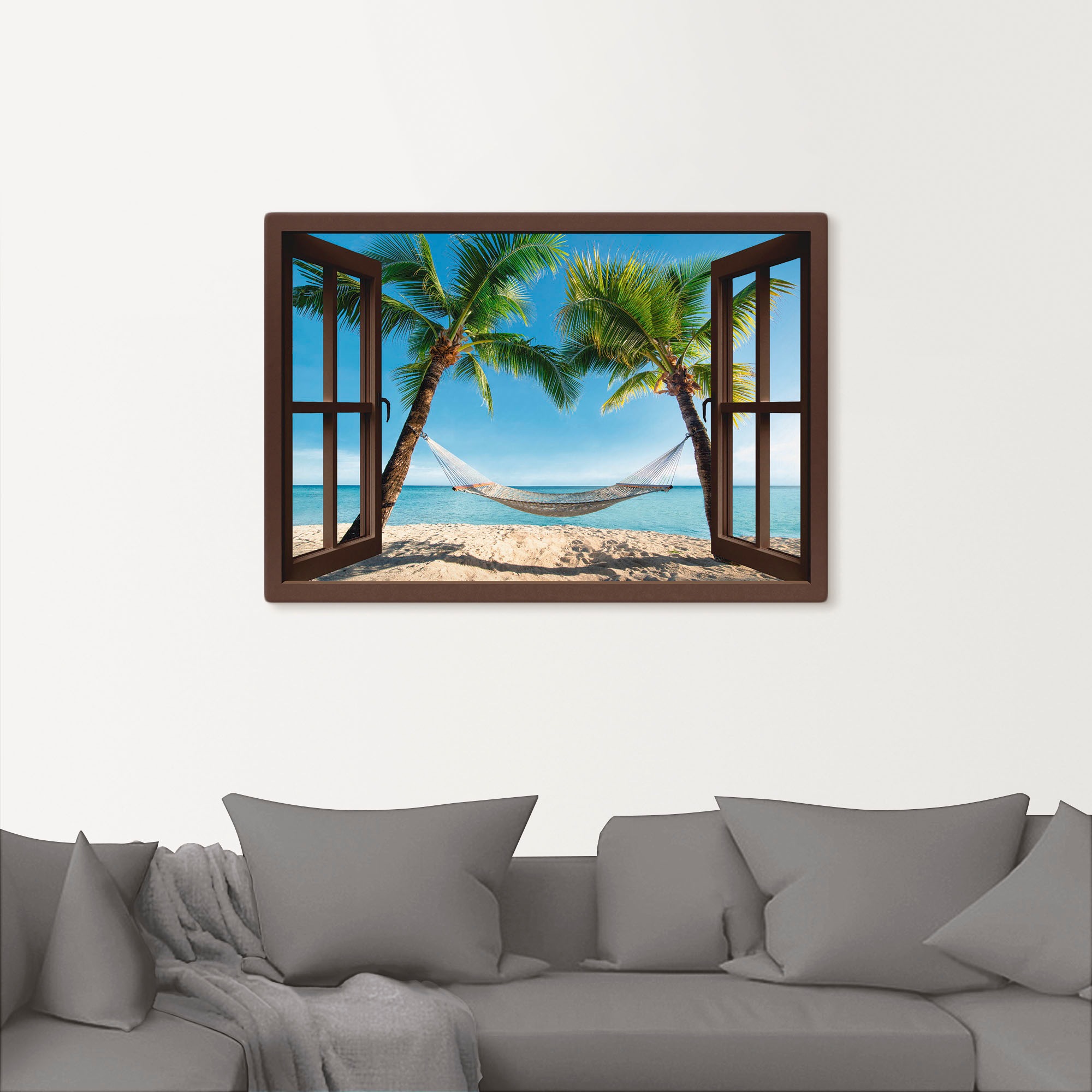 Artland Wandbild "Fensterblick Palmenstrand Karibik" Amerika 1 Stk. tlg. au günstig online kaufen