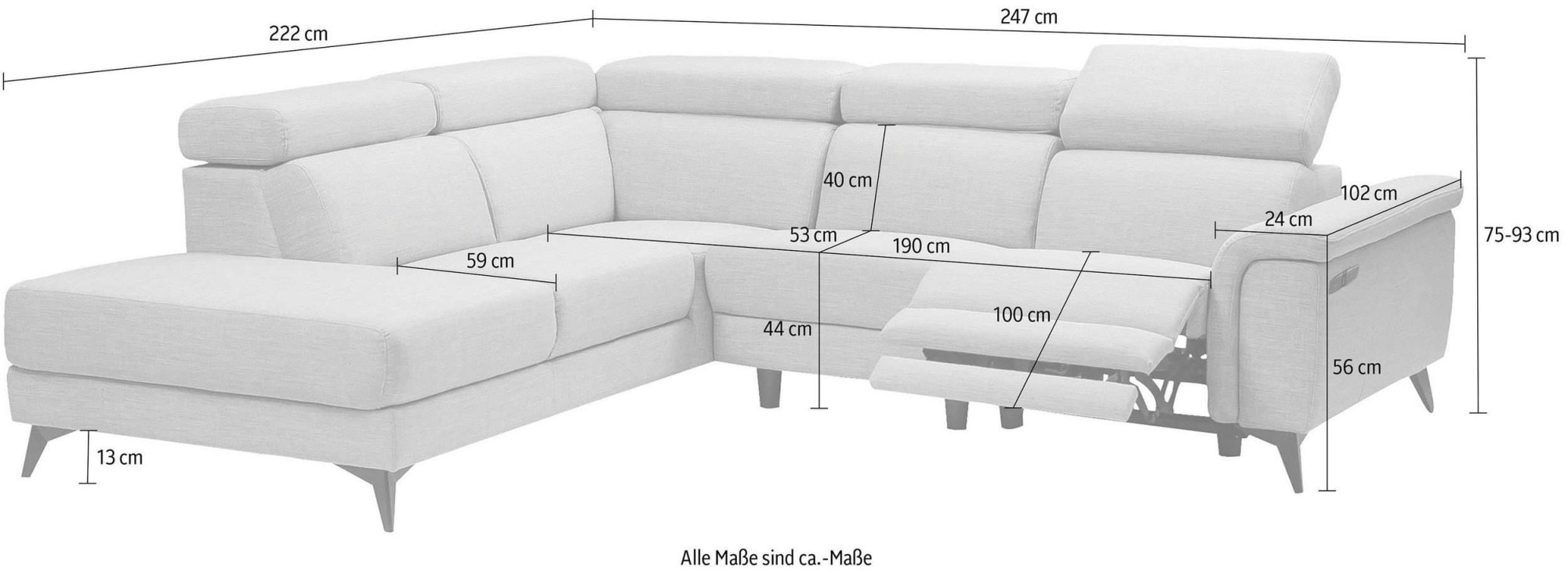 Places of Style Ecksofa »Marita«, mit elektrischer Relaxfunktion in einem Sitz und USB-Anschluss