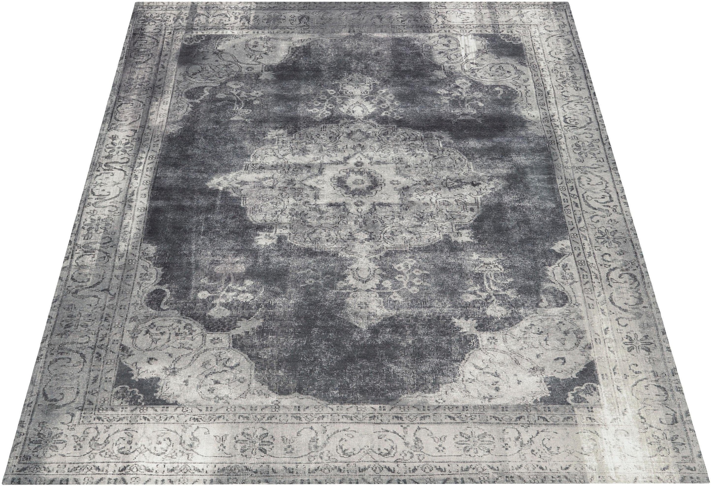 Teppich MY HOME "Rayan" Gr. 4, grau, B:160cm H:9mm L:230cm, Kunstfaser, Teppiche, Teppich, Orient-Design, Vintage, Kurzflor, Teppich mit Bordüre 3