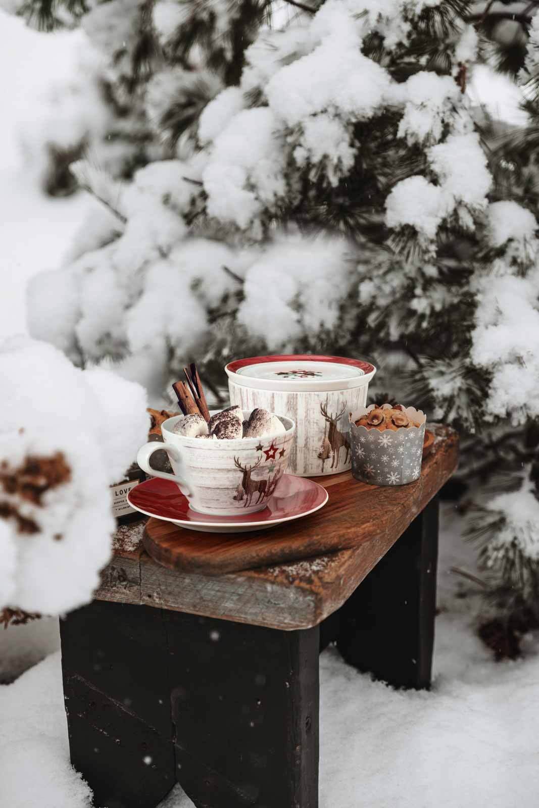 Seltmann Weiden Vorratsdose »Gebäckdosen Life Christmas ø 14 / 21 cm 2er Set weiß-braun« Spülmaschinengeeignet, Mikrowellengeeignet, Ofenfest, Salamandergeeignet, Kühlschrankgeeignet, Gefrierschrankgeeignet