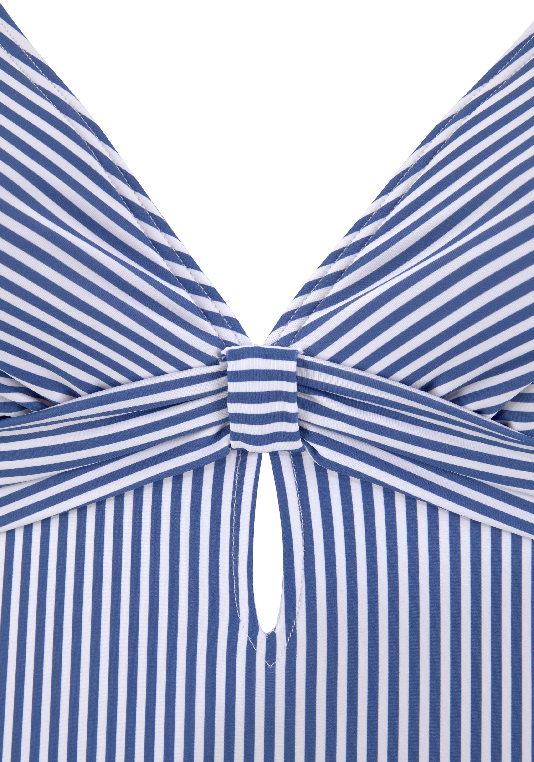 Badeanzug S.OLIVER, Damen, Gr. 44, Cup C/D, blau (hellblau, weiß), Microfaser, Recycling-Polyester, gestreift, Badeanzüge Badeanzug, mit V-Ausschnitt und Cut-Out 3