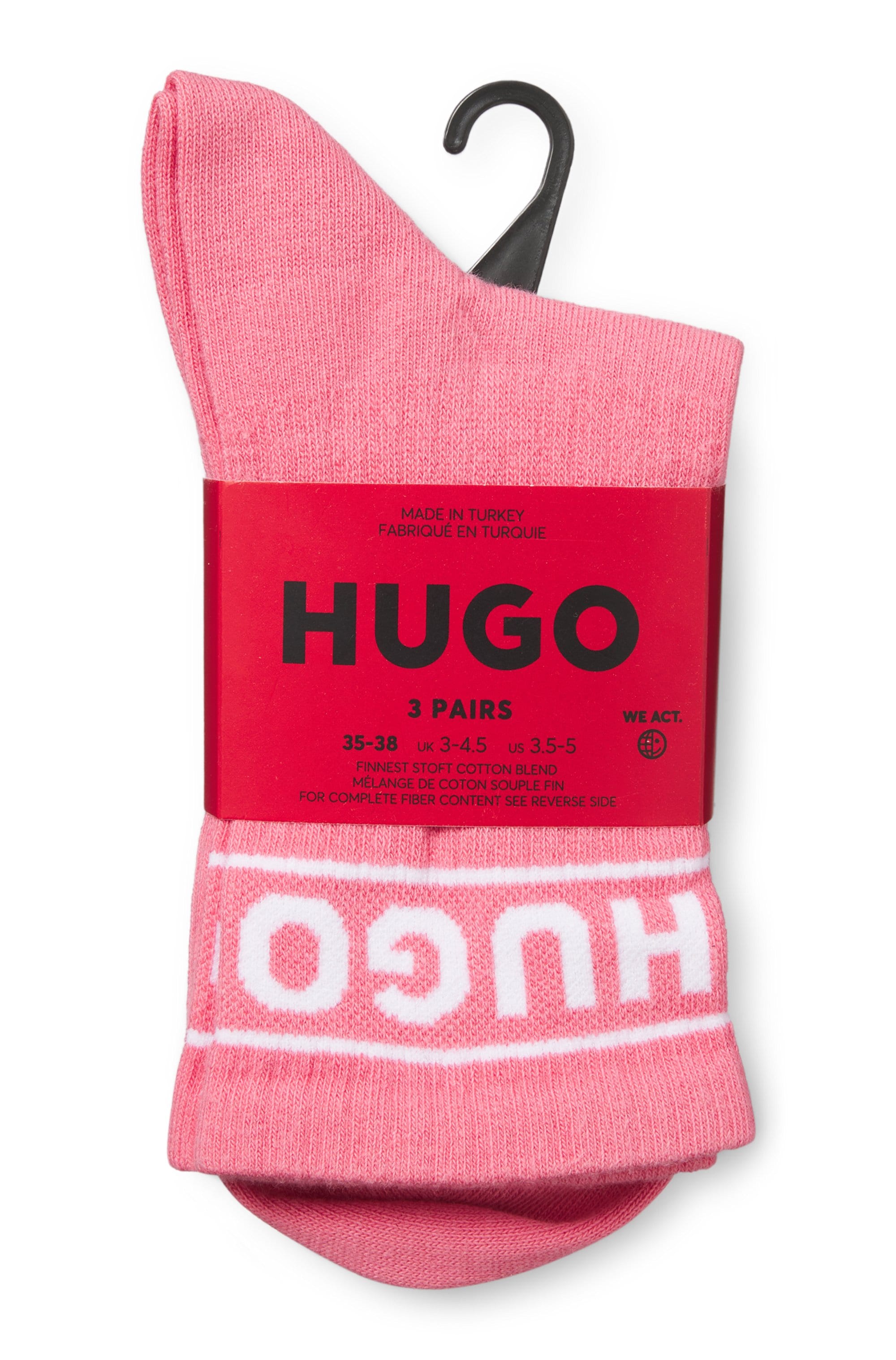 HUGO Underwear Freizeitsocken »3P QSRIB SPORTY CC W«, (Packung, 3 Paar, 3er), mit kontrastfarbenem Logodetail