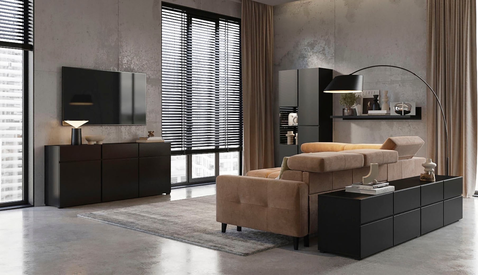 OTTO home Kommode »Cross,Breite 180 cm, moderne grifflose Kommode,3 Türen/3 Schubkästen« Schubladenschrank mit viel Stauraum, Einlegeböden verstellbar