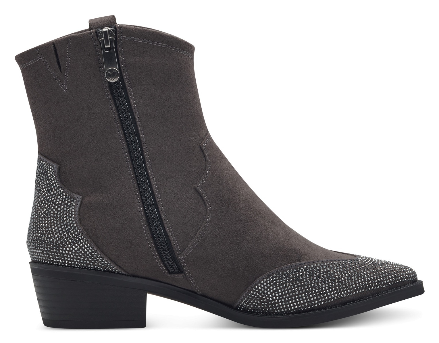 MARCO TOZZI Westernstiefelette, Blockabsatz, Cowboy Stiefelette, Boots, funkelnde Glitzersteinchen