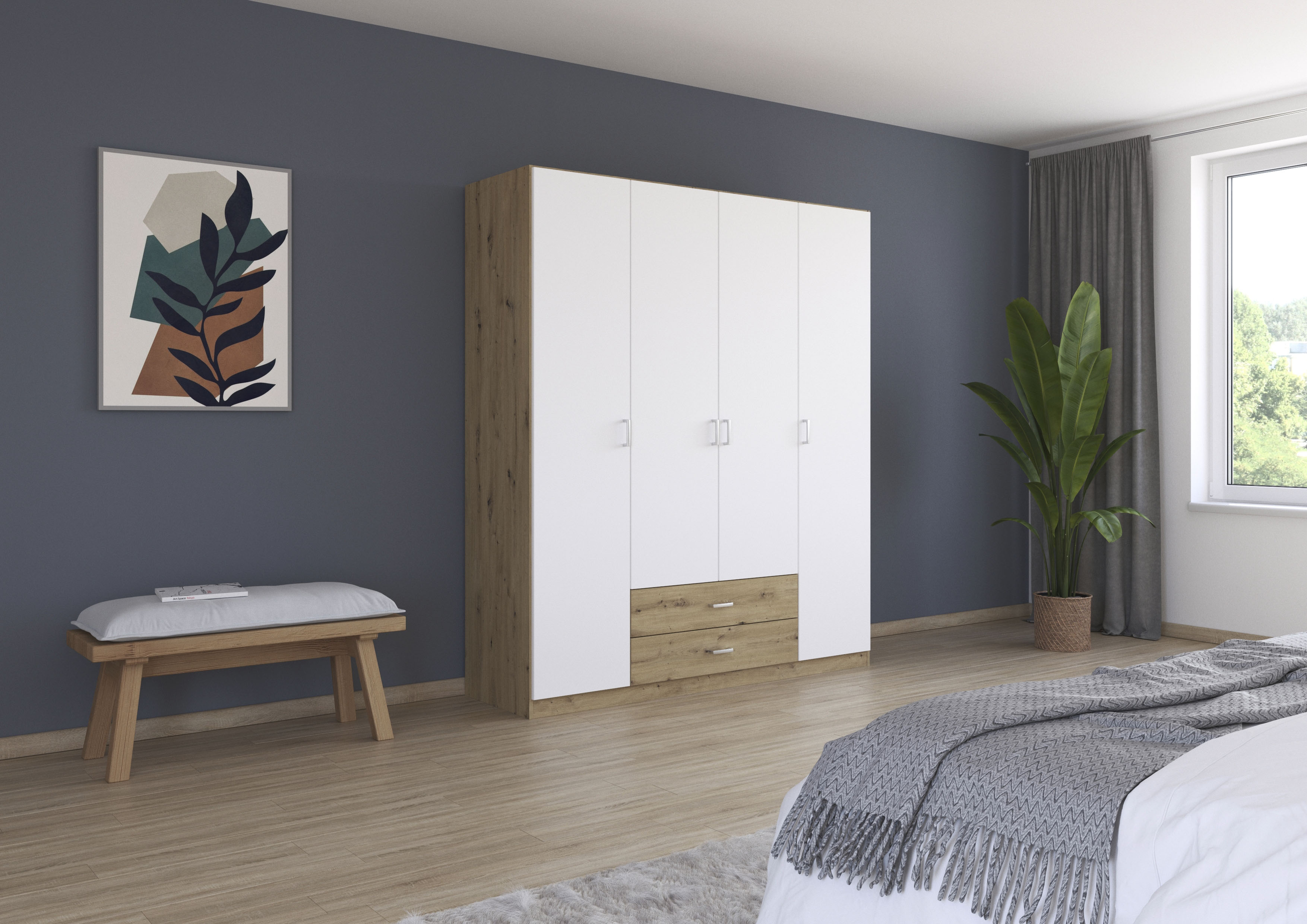 rauch Drehtürenschrank "Kleiderschrank Garderobe GAMMA Breiten 181 cm" in 3 Ausstattungen BASIC/CLASSIC/PREMIUM (inkl. SOFT-CLOSE-Funktion), mit Schubladen, verschiedene Griff-Varianten TOPSELLER MADE IN GERMANY