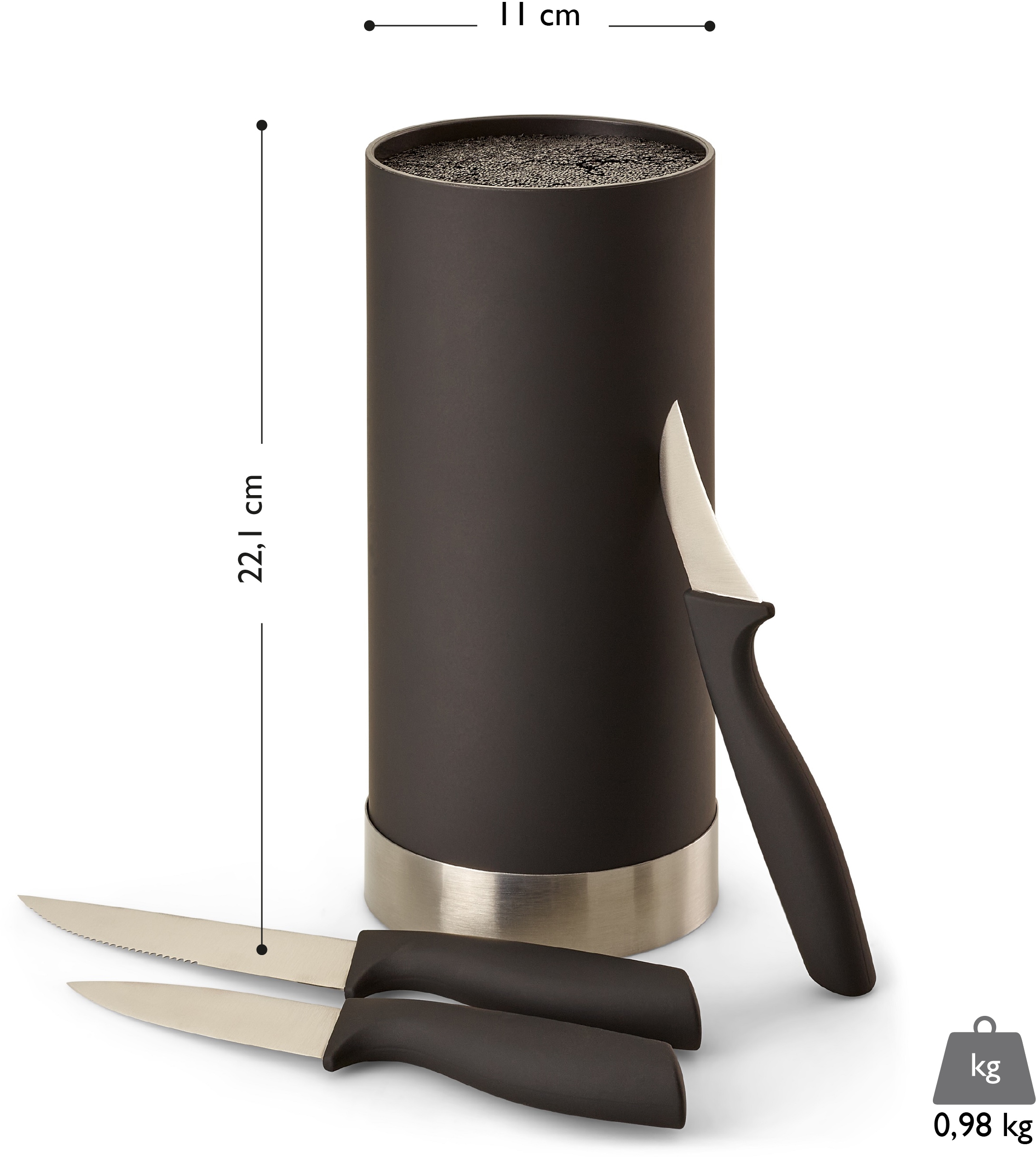 ECHTWERK Messerblock, 4 tlg., Messer Set 4tlg mit Borsteneinsatz 11 cm x 22 cm, inkl. 3 Kochmessern