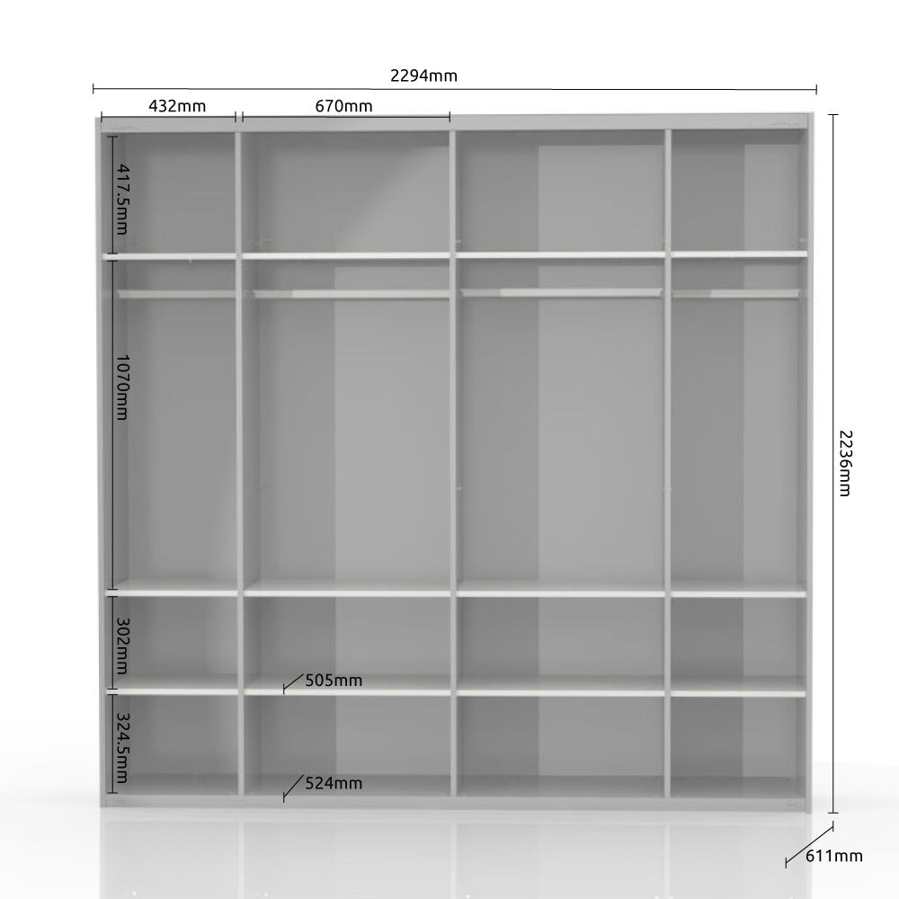 Places of Style Schwebetürenschrank »Piano, FSC-zertifiziert, mit Einlegeböden und Kleiderstangen«, (in 3 Breiten, 224cm hoch), UV lackiert, hochglänzend, mit Soft-Close Funktion, in beige oder weiß