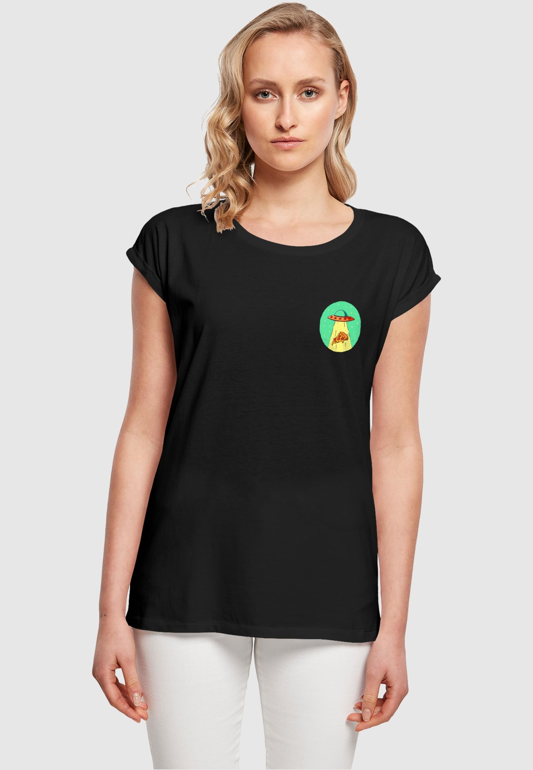 MisterTee T-Shirt »MisterTee Damen Ladies Ufo Pizza Extended Shoulder Tee«, (1 tlg.)