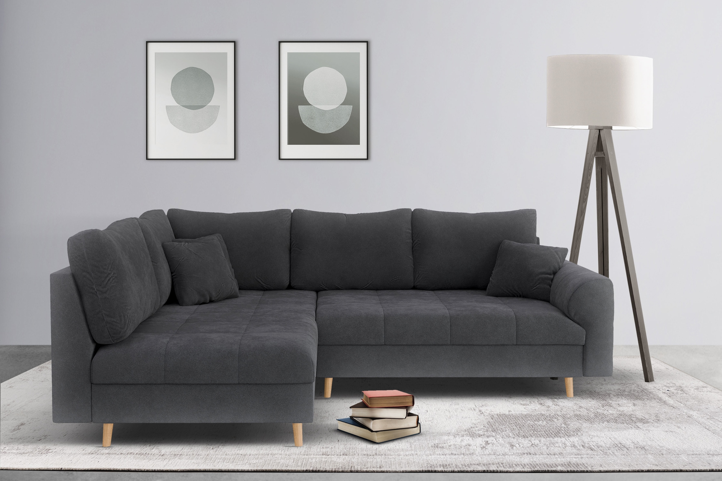 Home affaire Ecksofa »CHARRE L-Form mit Ottomane, Maße B/T/H: 231/161/81 cm«, feine Steppung, lose Rücken- und Zierkissen, auch in Cord und Bouclé