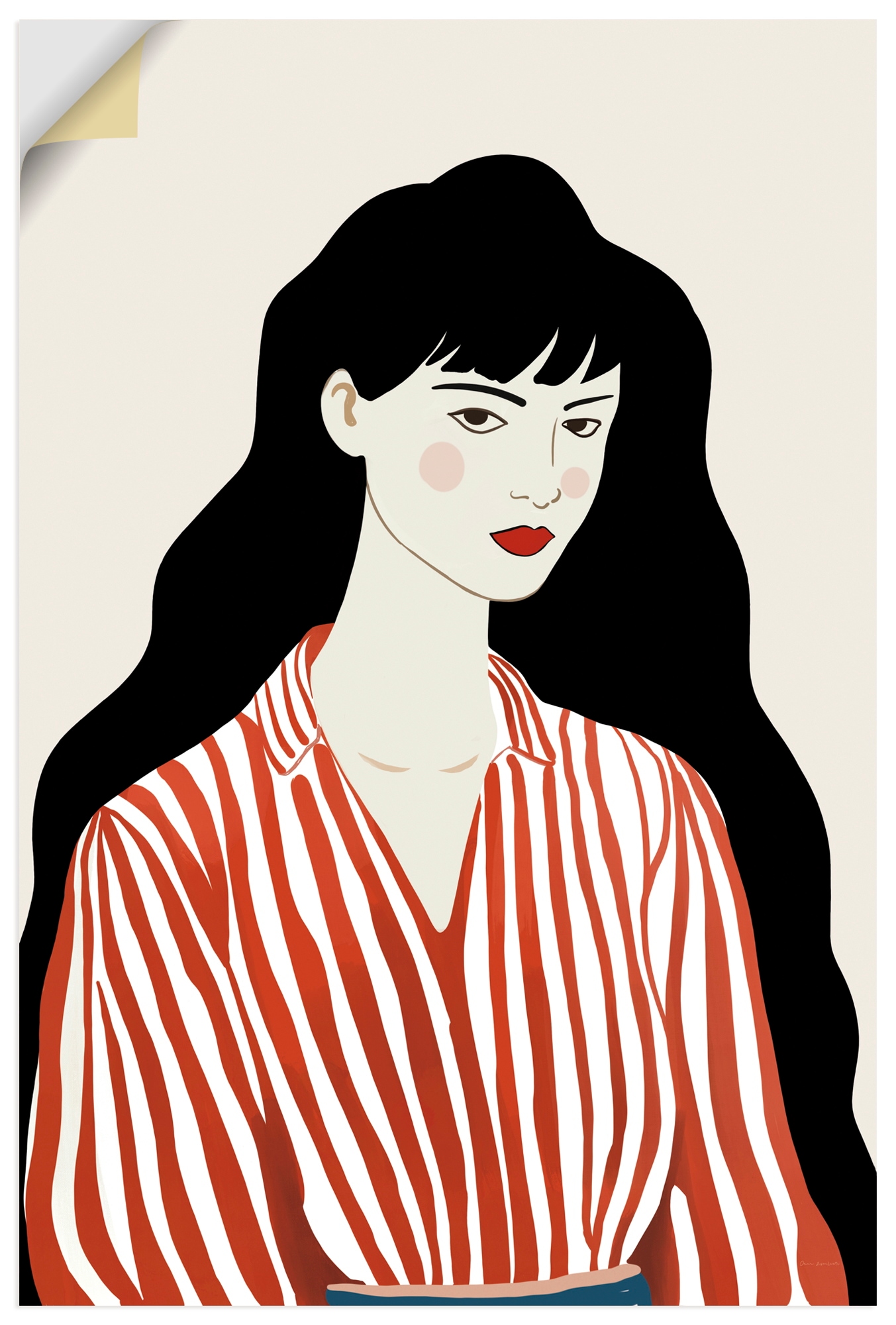 Wandbild ARTLAND "Woman in Striped Blouse I", farbe bild(er): rot, B:20cm H:30cm, Bilder, als Alubild, Leinwandbild, Poster, Wandaufkleber in verschied. Größen