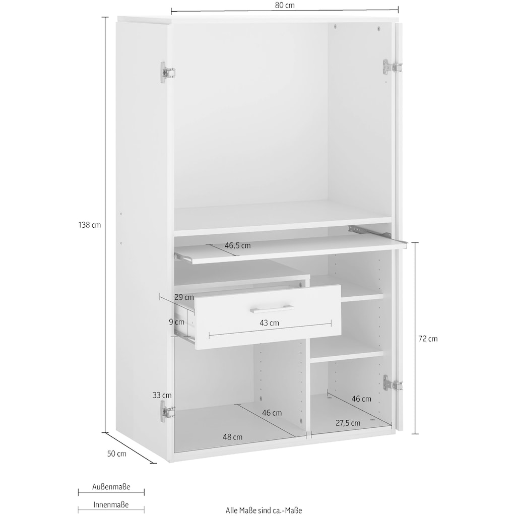 VOGL Möbelfabrik PC-Schrank »Nick«, Sekretär, Maße 80x50x138 cm, Made in Germany