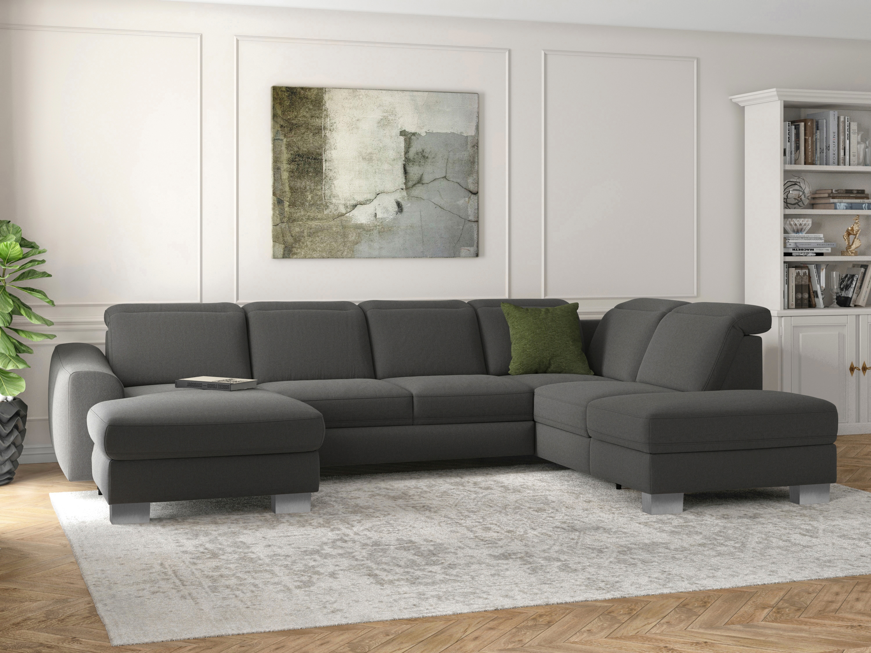 sit&more Wohnlandschaft "Dundee U-Form" mit Federkern und Edelstahlfüßen, wahlweise mit Kopfteilverstellung