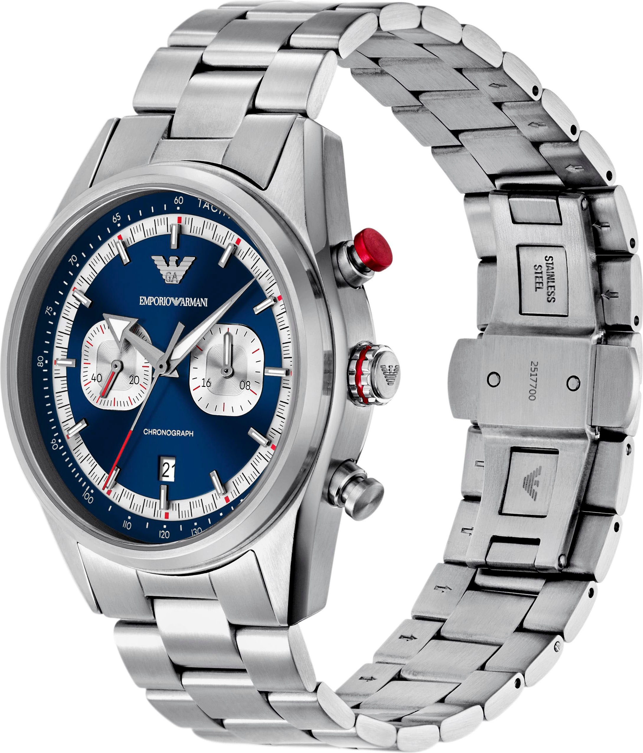 Emporio Armani Chronograph, Quarzuhr, Armbanduhr, Herrenuhr, Edelstahlarmband, analog, Tag