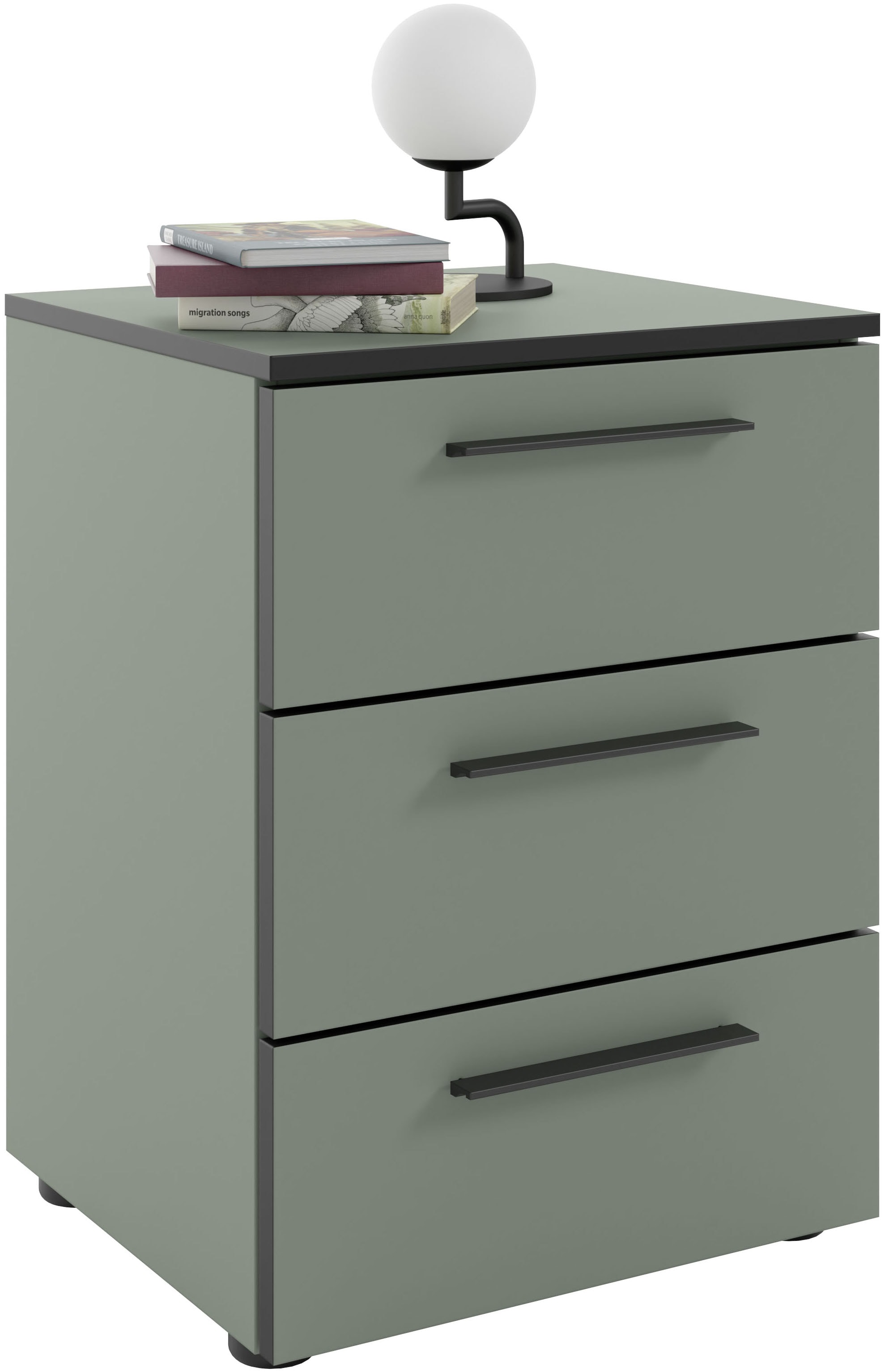 Manjana Möbel Nachtkommode »Nachtkommode mit Schwarz matten Metallgriffen«