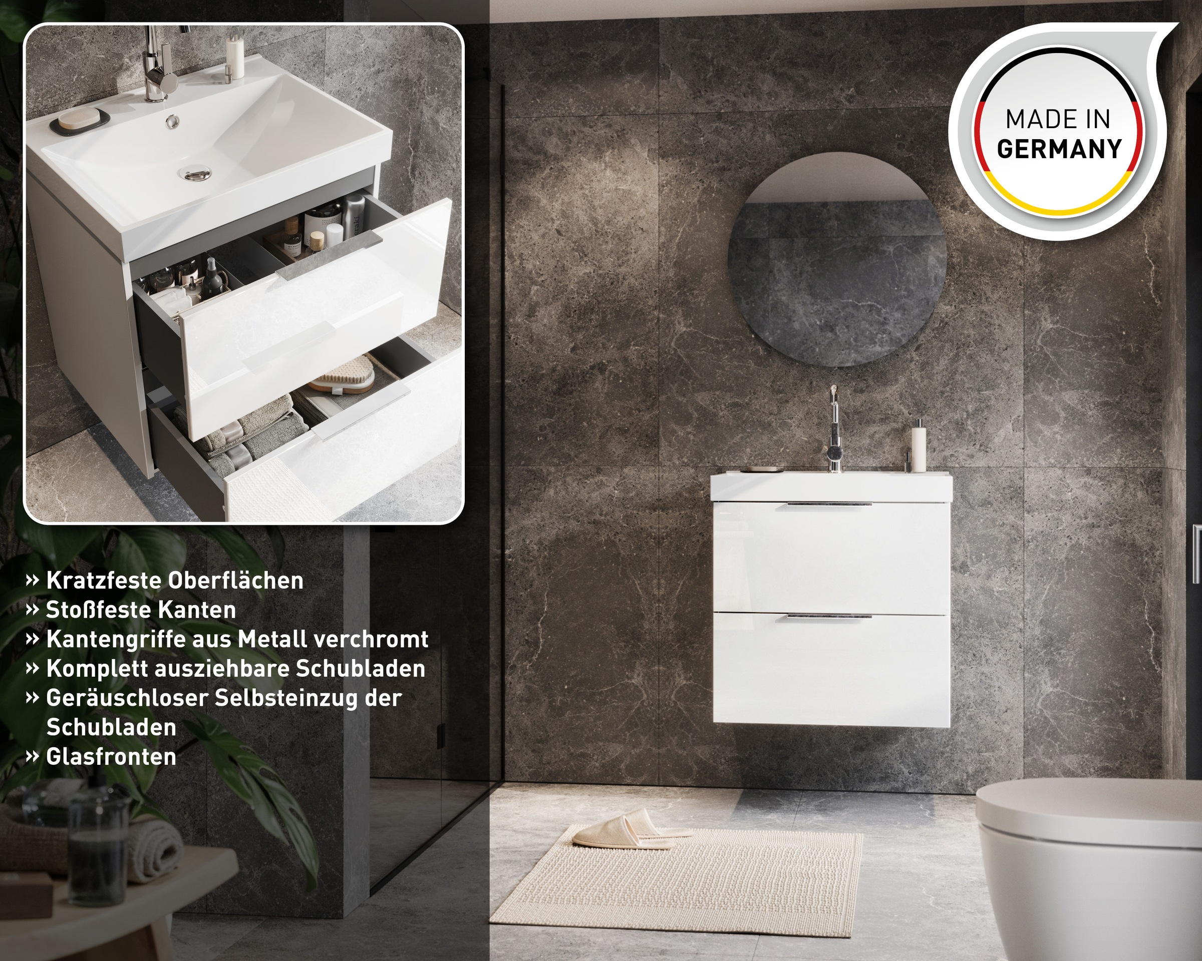 Thumbnail - GERMANIA Waschtisch "Bisbee" 1 Stk. tlg. Waschtisch mit Glasfront in verschiedenen Breiten