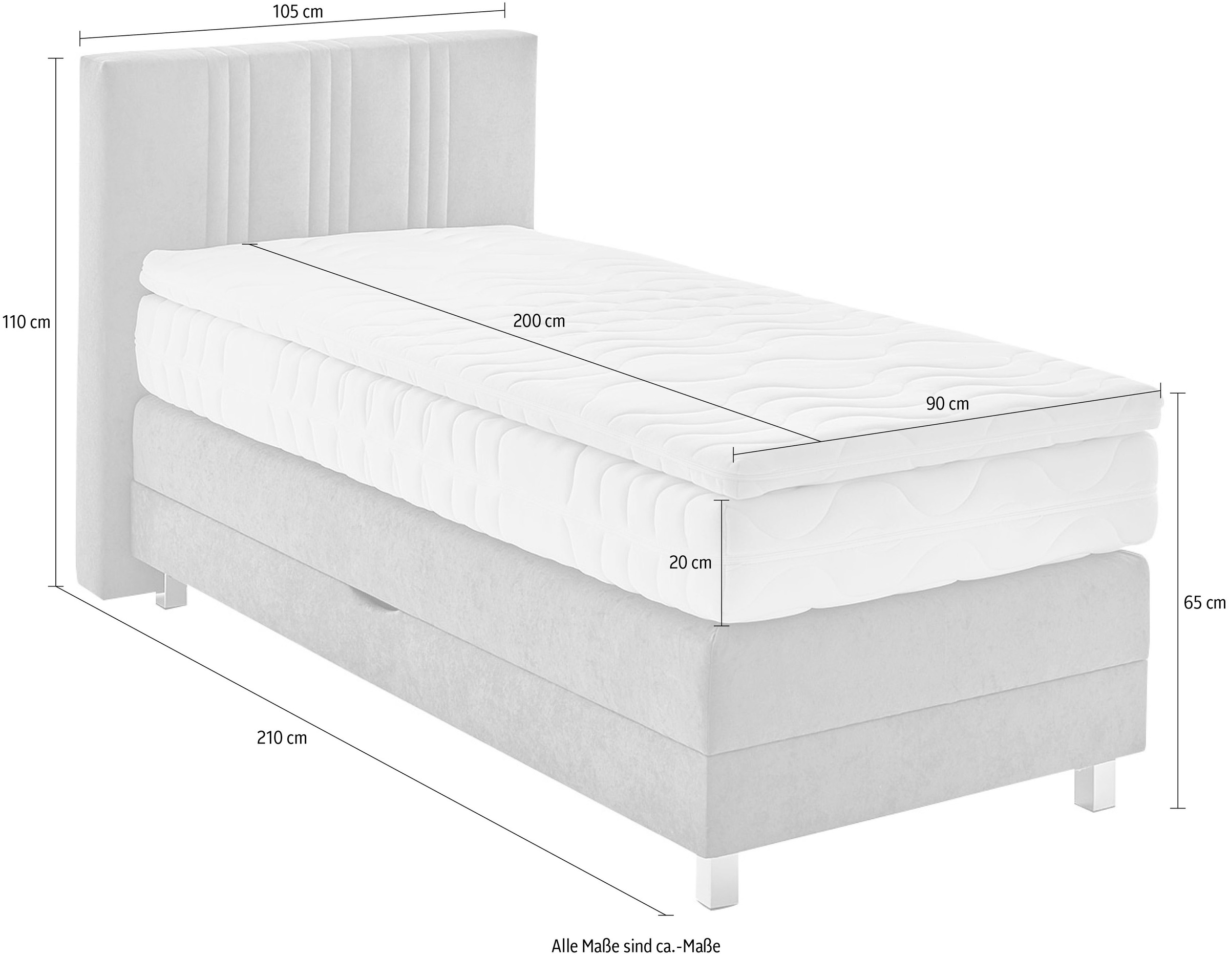 Boxspringbett, schwarz, B:105cm L:210cm, Bezug: 100% Polyester;Polsterung: 100% Polyester, WESTFALIA SCHLAFKOMFORT, Komplettbetten, Boxspringbett, wahlweise mit Bettkasten und Topper 6