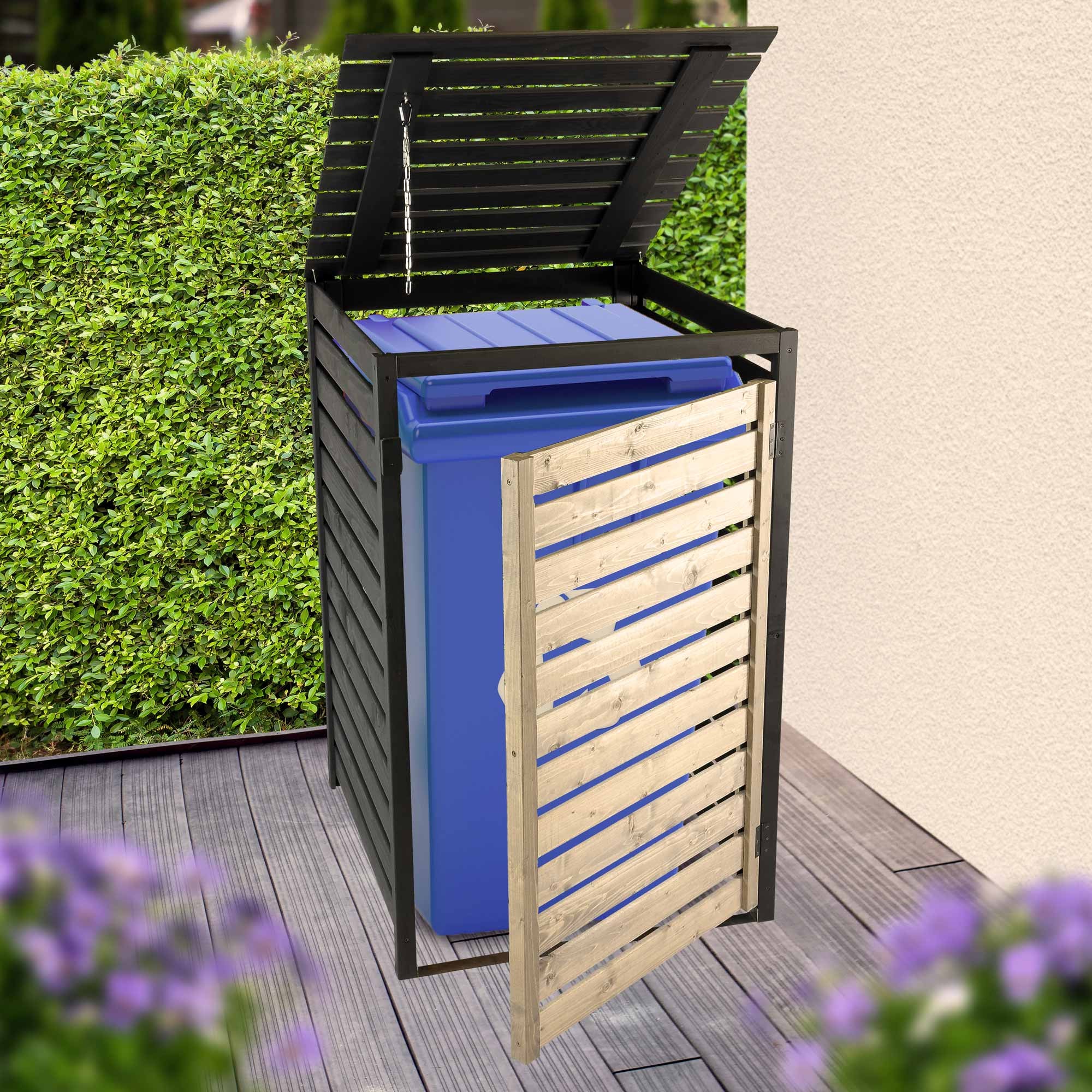 dobar Mülltonnenbox "Mülltonnenverkleidung 240 L, schwarz-anthrazit" aus robustem lasiertem Fichtenholz
