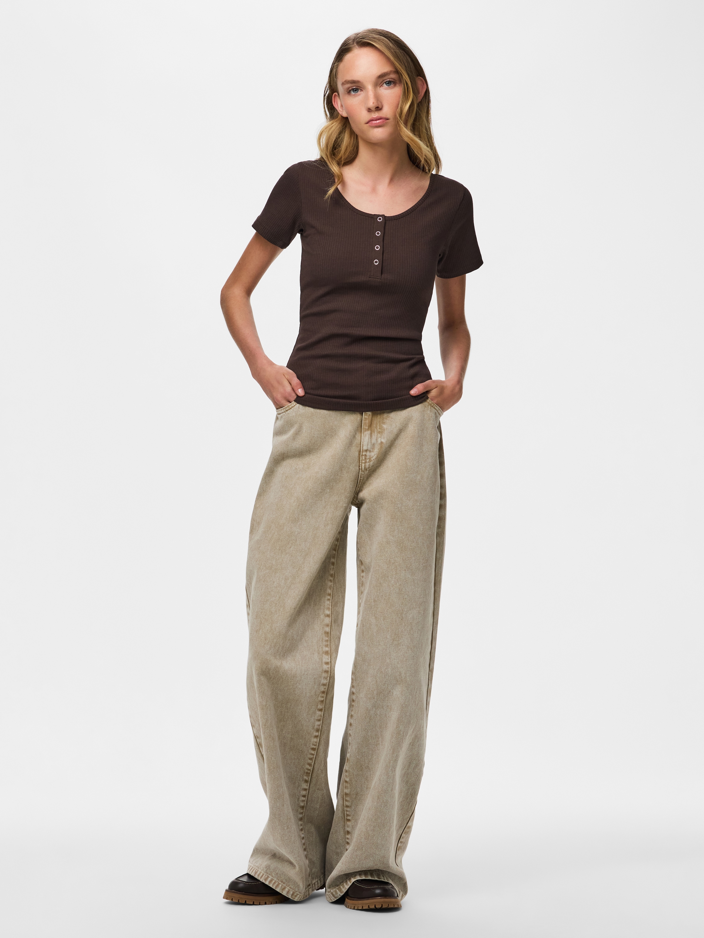 pieces Kurzarmshirt »PCKITTE SS TOP NOOS BC« Baumwollmischung, slim fit