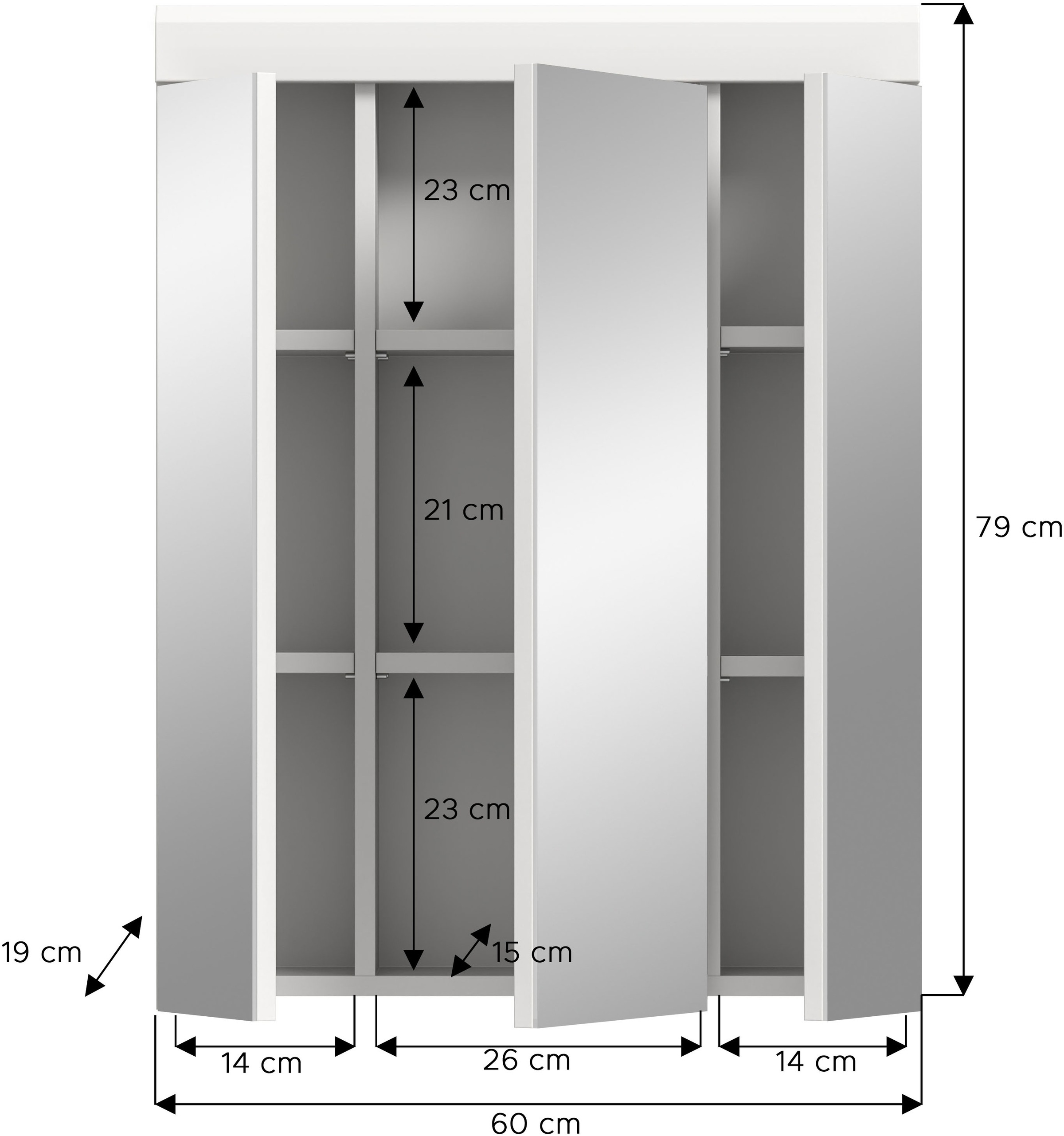 INOSIGN Badezimmerspiegelschrank »Siena, Breite 60cm, 3 Spiegeltüren, 9 Fächer, 6 Einlegeböden«, in verschiedenen Farben erhältlich, Badmöbel, Spiegel, Badschrank, Bad