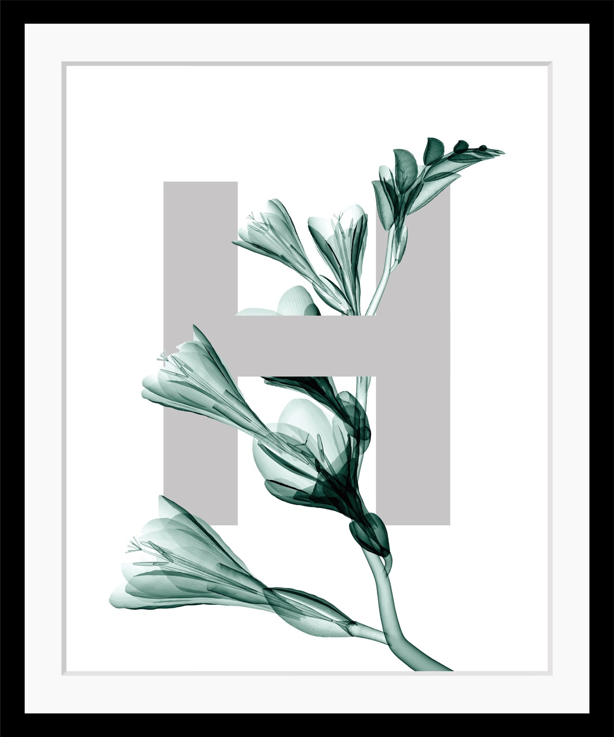 queence Bild "H-Flower", Buchstaben, Blätter, gerahmt, Blume