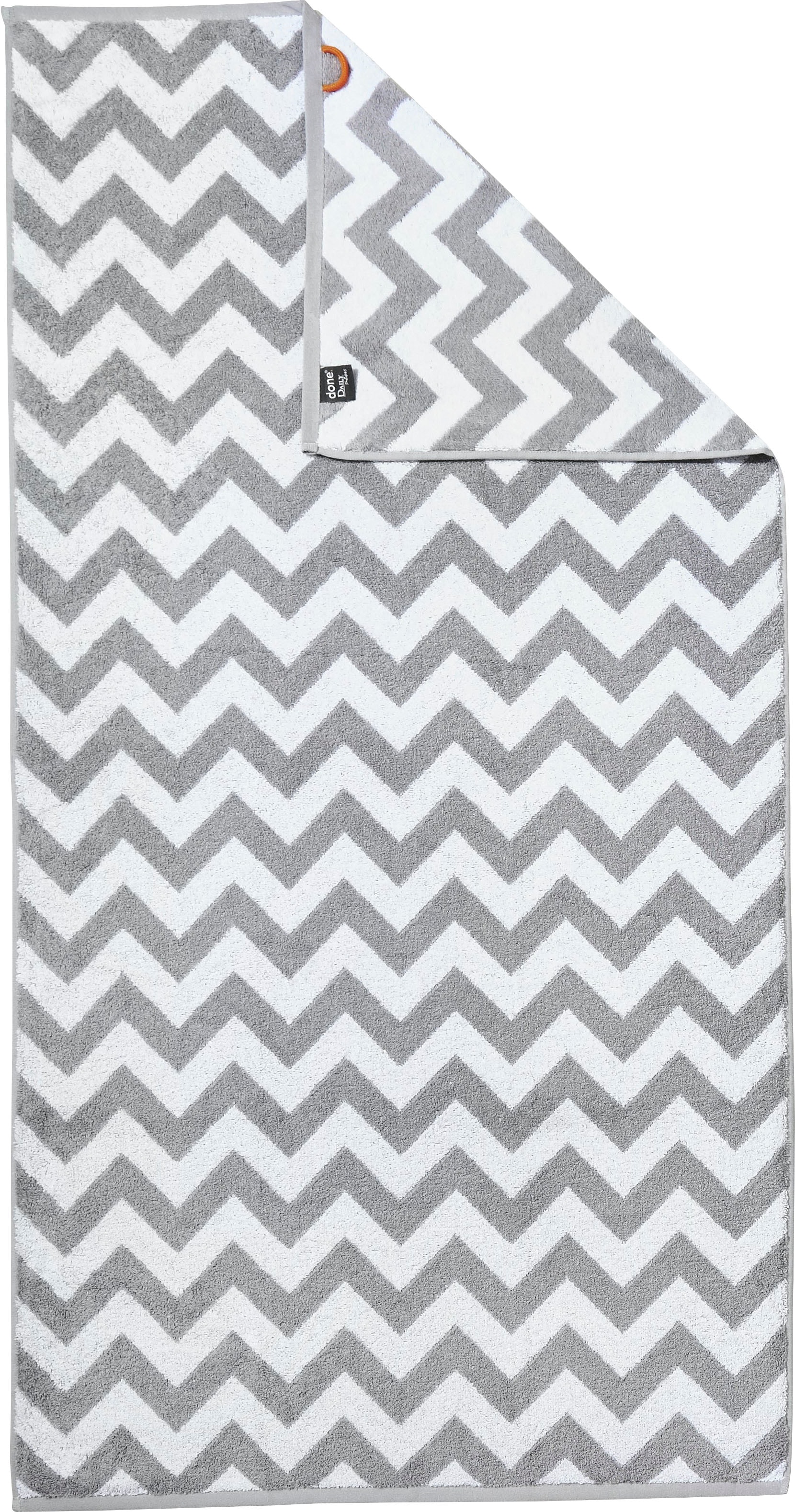 Duschtuch DONE., B:70cm L:140cm, weiß, Jacquard-Walkfrottier, Obermaterial: 100% Baumwolle, Handtücher, "Daily Shapes ZickZack", Jacquardgewebe,