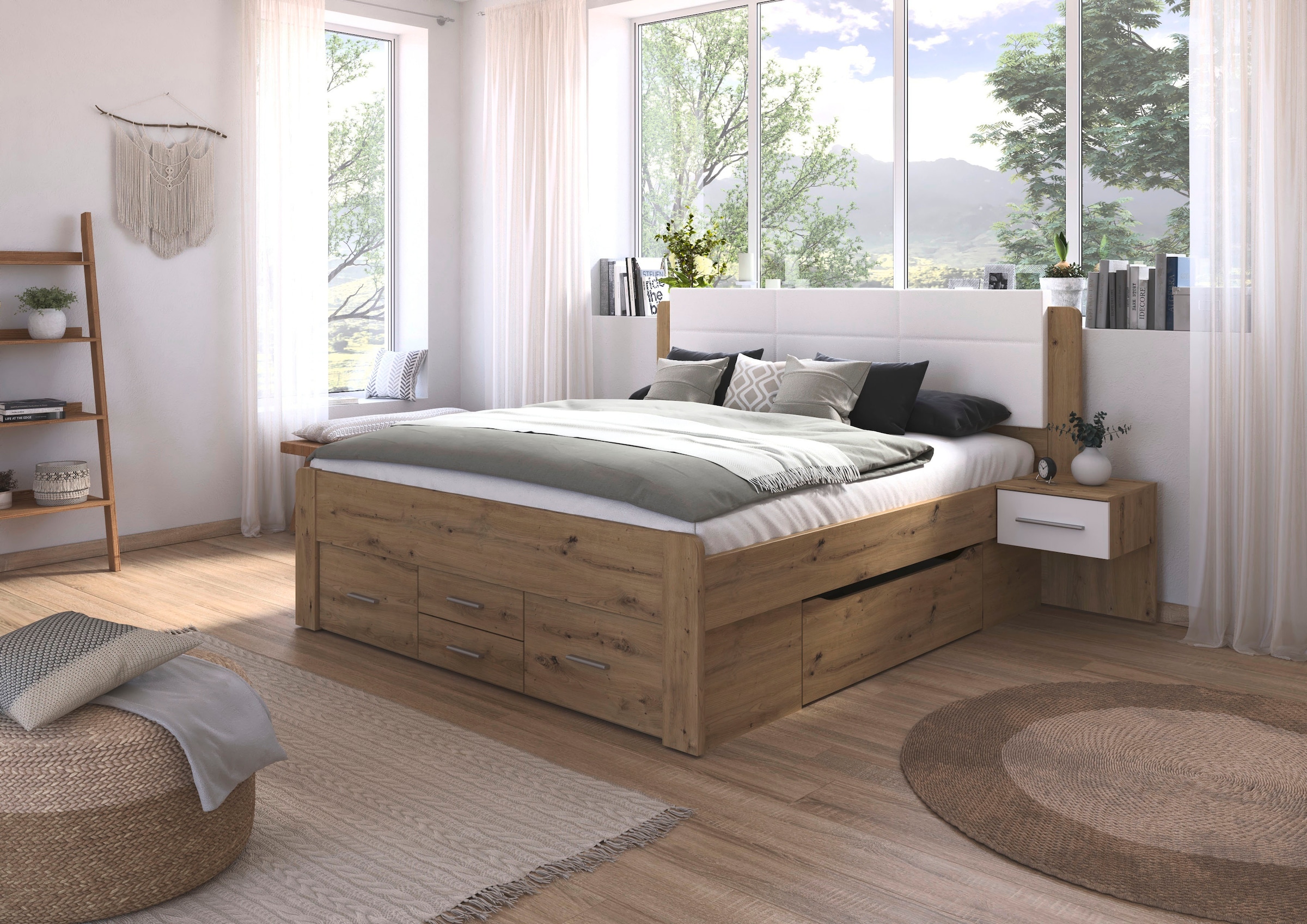 rauch Schlafzimmer-Set »Komplettschlafzimmer Schlafzimmer Stauraumbett MADE IN GERMANY« Set, Liegefläche 180x200, Schrank Maße B/H/T: 271/210/54 cm, 4 tlg. tlg.