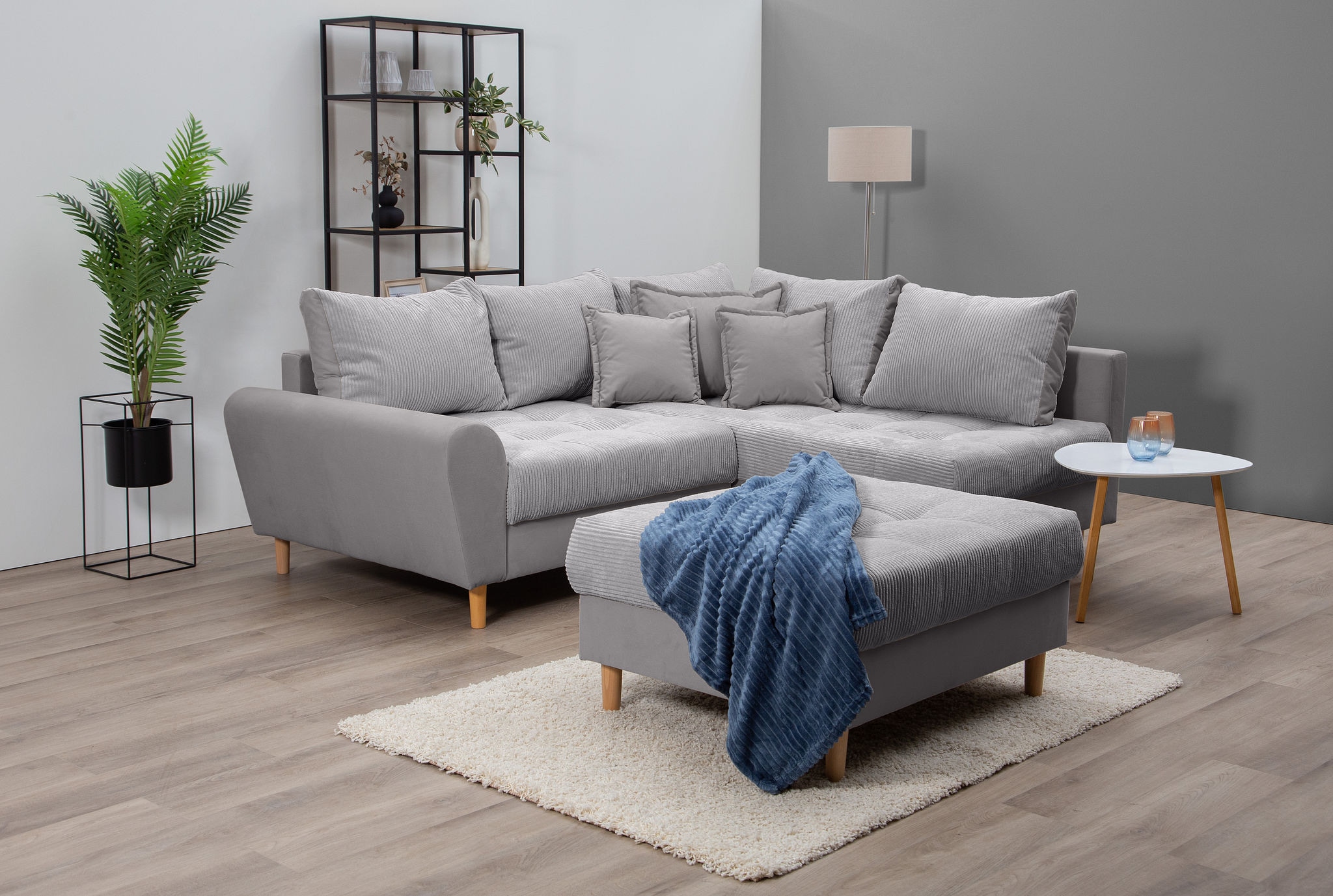Home affaire Ecksofa "Rice L-Form, B: 223 cm" Set: Sofa & Hocker, mit 3 Zie günstig online kaufen