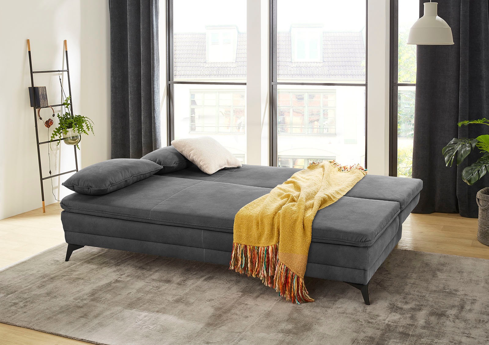 Jockenhöfer Gruppe Schlafsofa "Laurin, B: 202 cm, Liegefl. 158x200 cm, Dauerschläfer" mit Schlaffunktion, Bettkasten, Kaltschaumtopper &1 Zierkissen