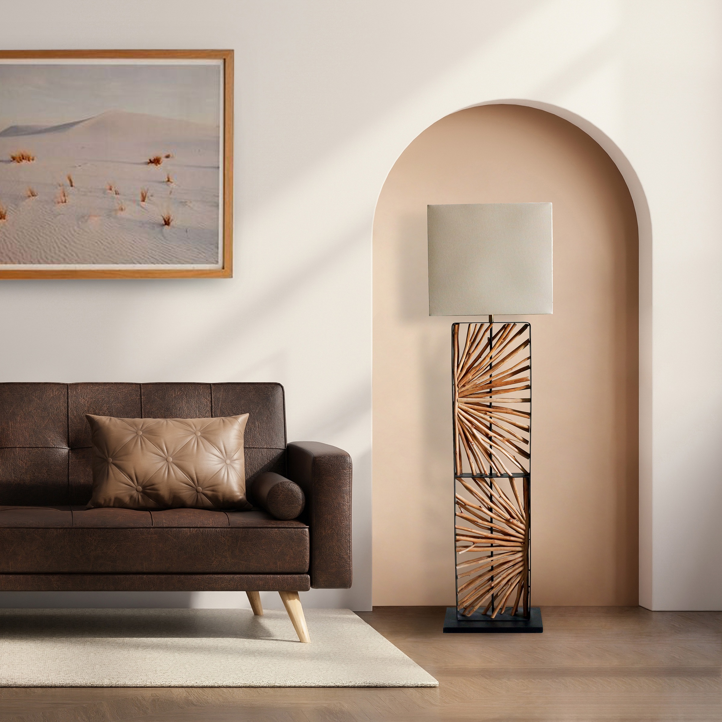 SalesFever Stehlampe »Treibholz«, 1 flammig, Leuchtmittel E27 | ohne Leuchtmittel, Schirm innen goldfarben