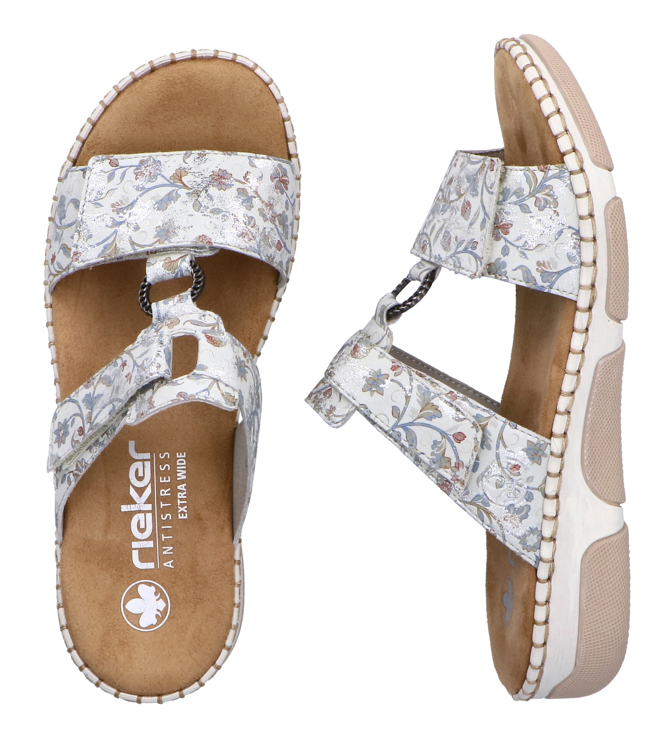 Rieker Pantolette  Sommerschuh, Urlaubsschuh, Strandschuh mit floralem Muster