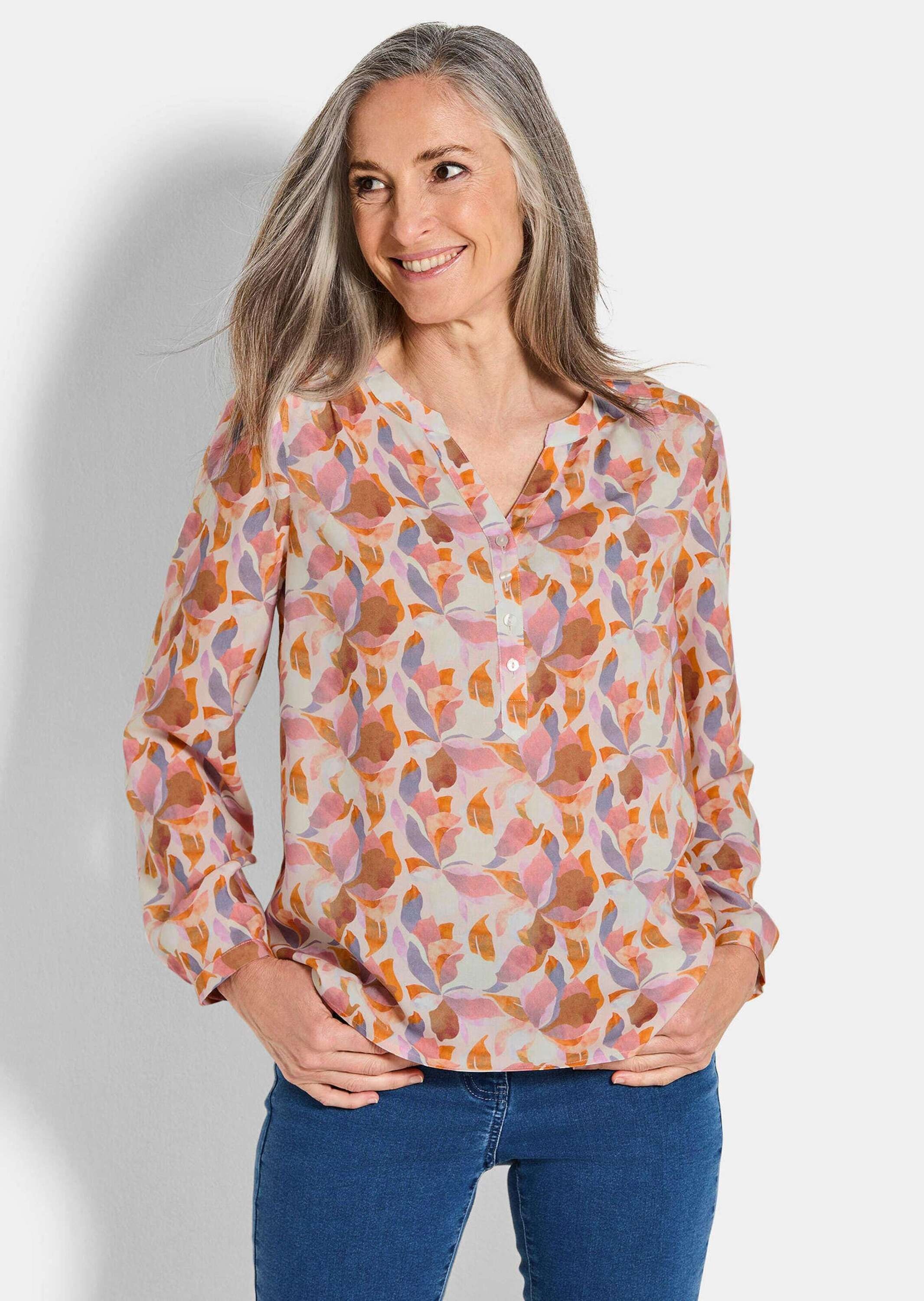 Thumbnail - GOLDNER Schlupfbluse "Florale Druckbluse mit V-Ausschnitt" Unikat-Print