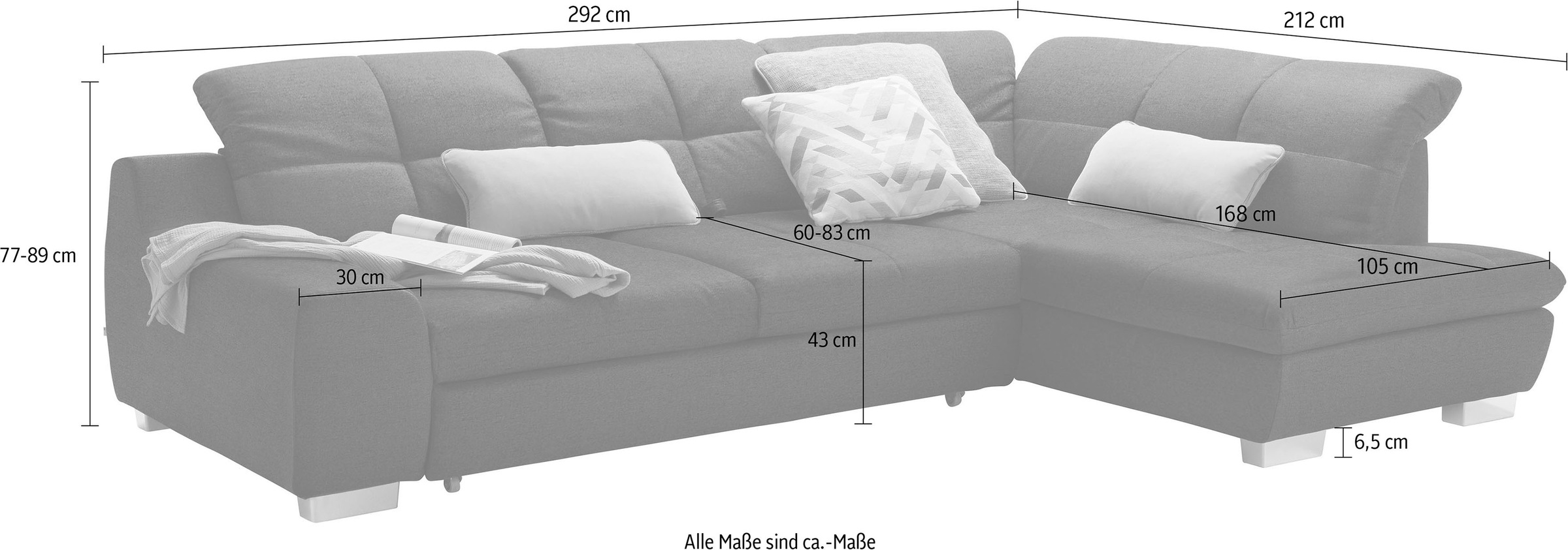 set one by Musterring Ecksofa »SO 1200 inkl. Sitztiefen- & Rückenverstellung für hohen Sitzkomfort«, wahlweise mit Bettfunktion, L-Form