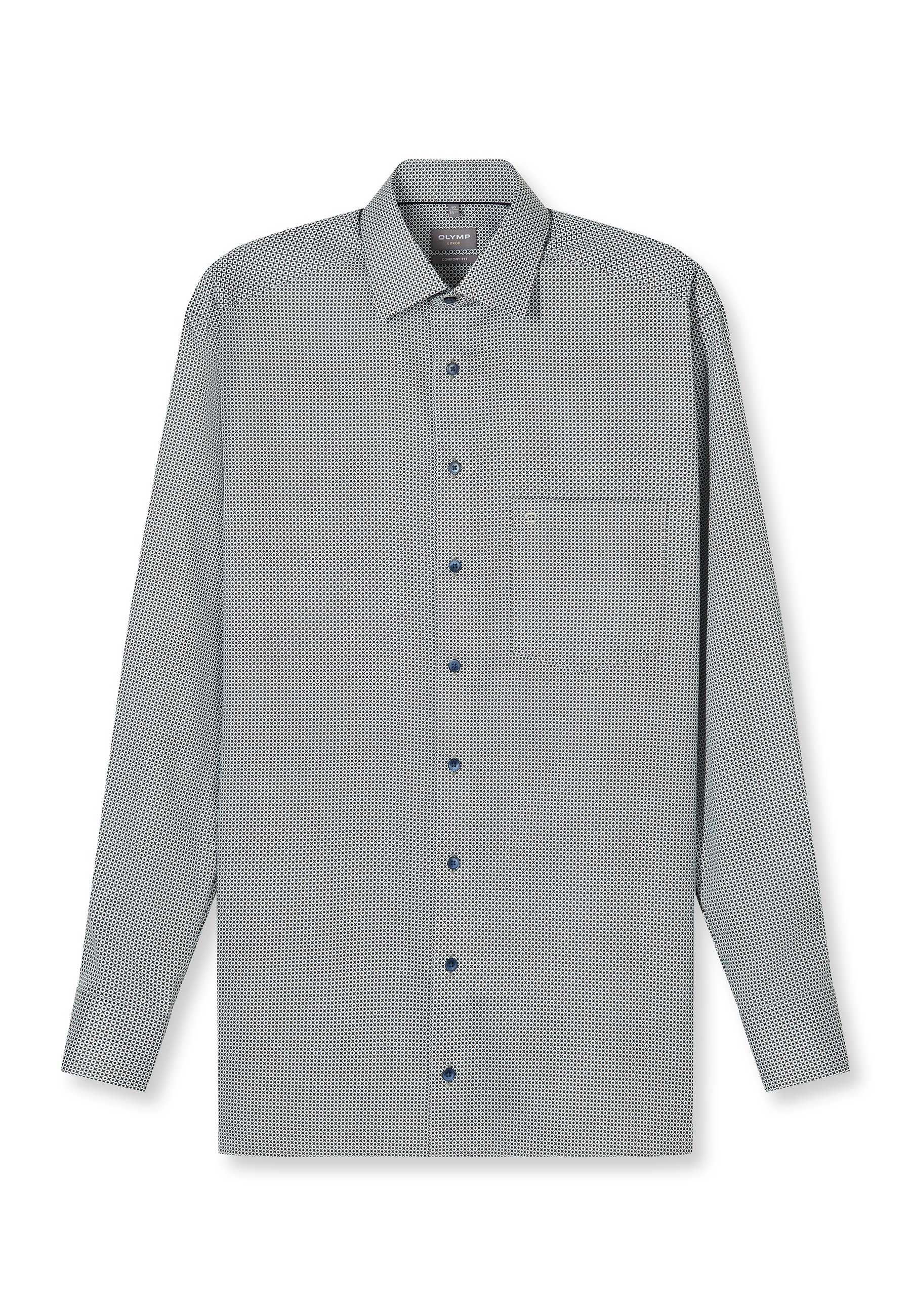 Businesshemd OLYMP "OLYMP Luxor 24/Seven, comfort fit, New Kent", Herren, Gr. 43, Normaler Arm, grau, grün, 64% Baumwolle, 27% Polyester, 9% Elasthan, Hemden