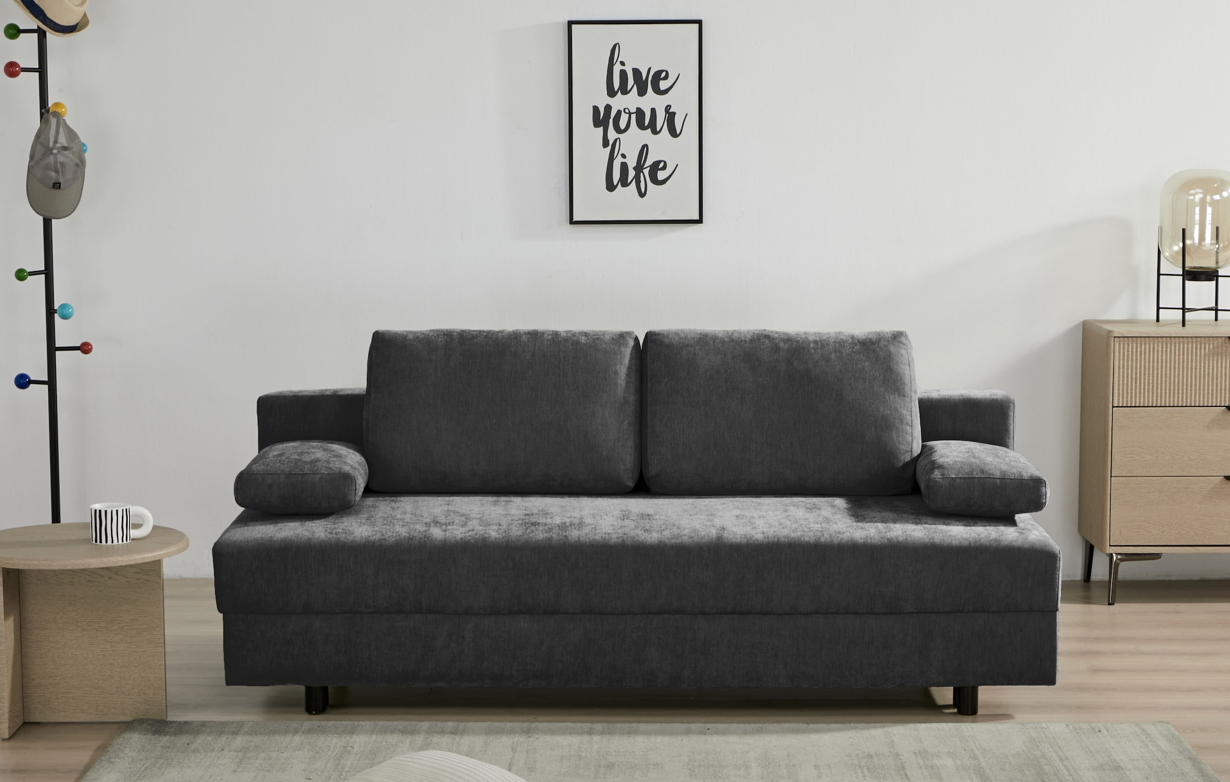 OTTO home Schlafsofa "ONNIKO, Breite: 192 cm, Liegefläche 121x192 cm, Feinstruktur-Bezug" mit Bettfunktion & Bettkasten