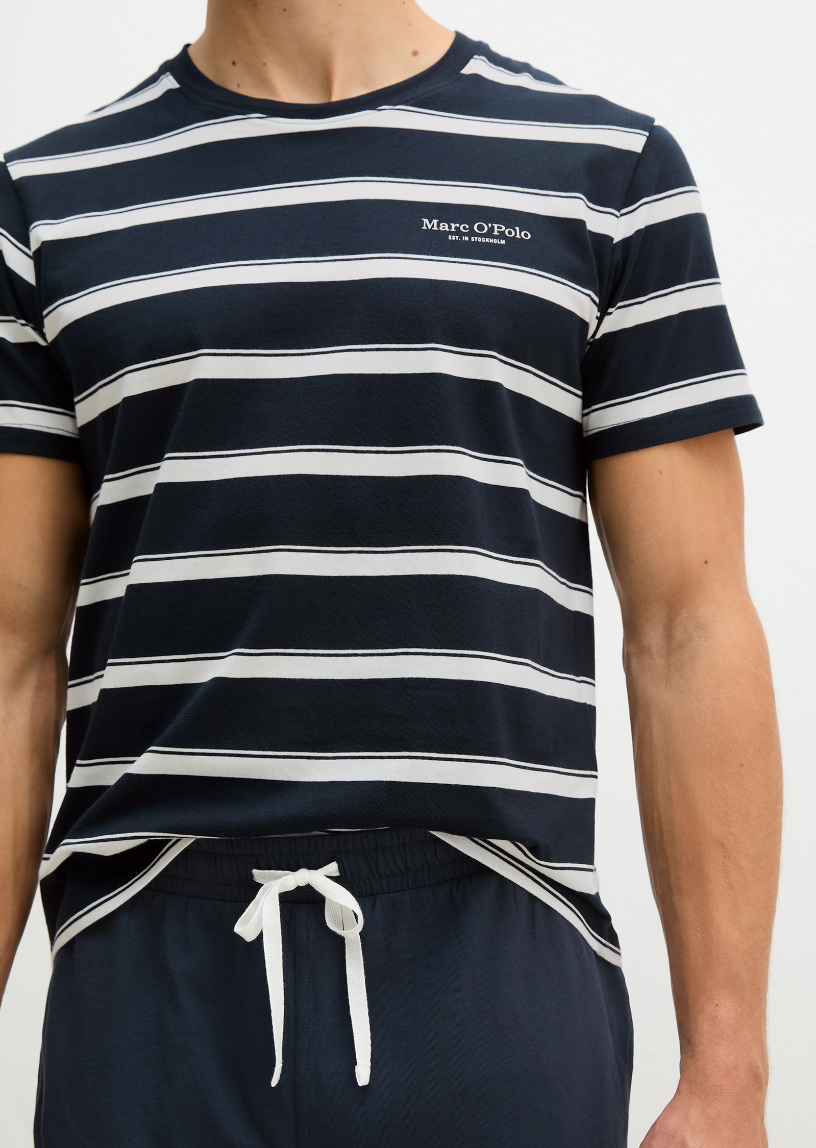 Marc O'Polo Shorty »Mix N Match Cotton« 2 tlg. mit gestreiftem Oberteil, Rundhalsausschnitt und kurzem Arm