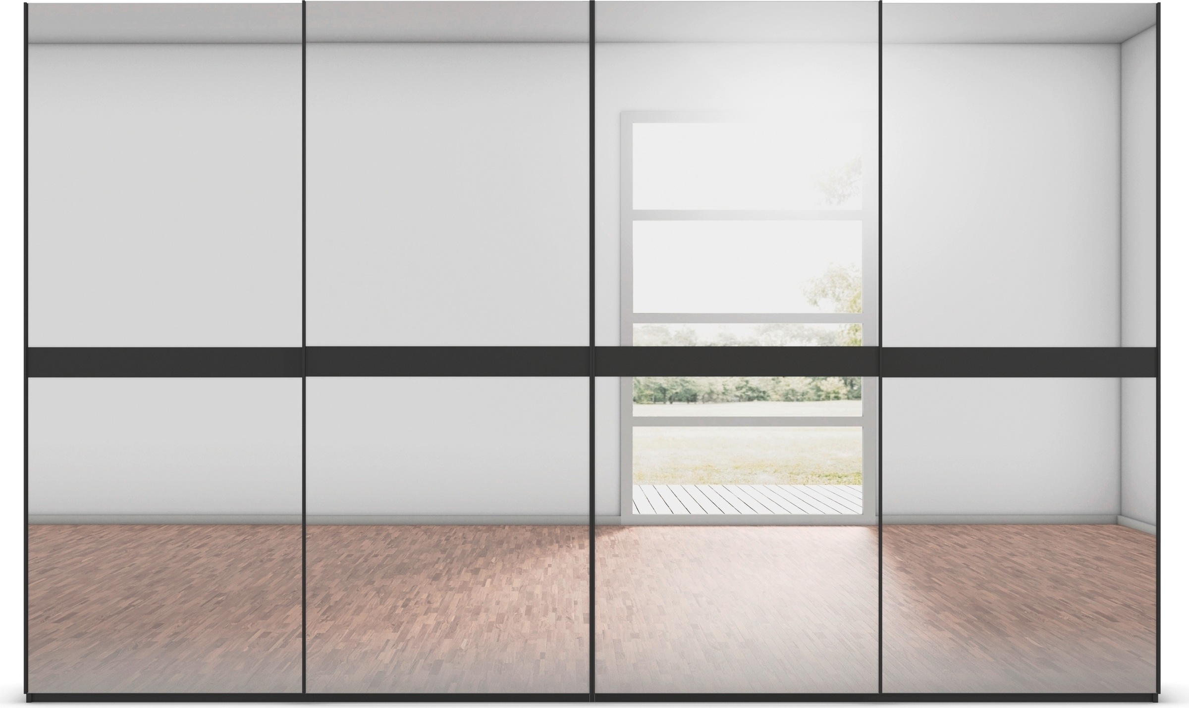 rauch Schwebetürenschrank »Kleiderschrank Schrank Garderobe Schlafzimmerschrank SCALE-LINE«, edle Optik mit Bauchbinde in Korpusfarbe Spiegelfront MADE IN GERMANY