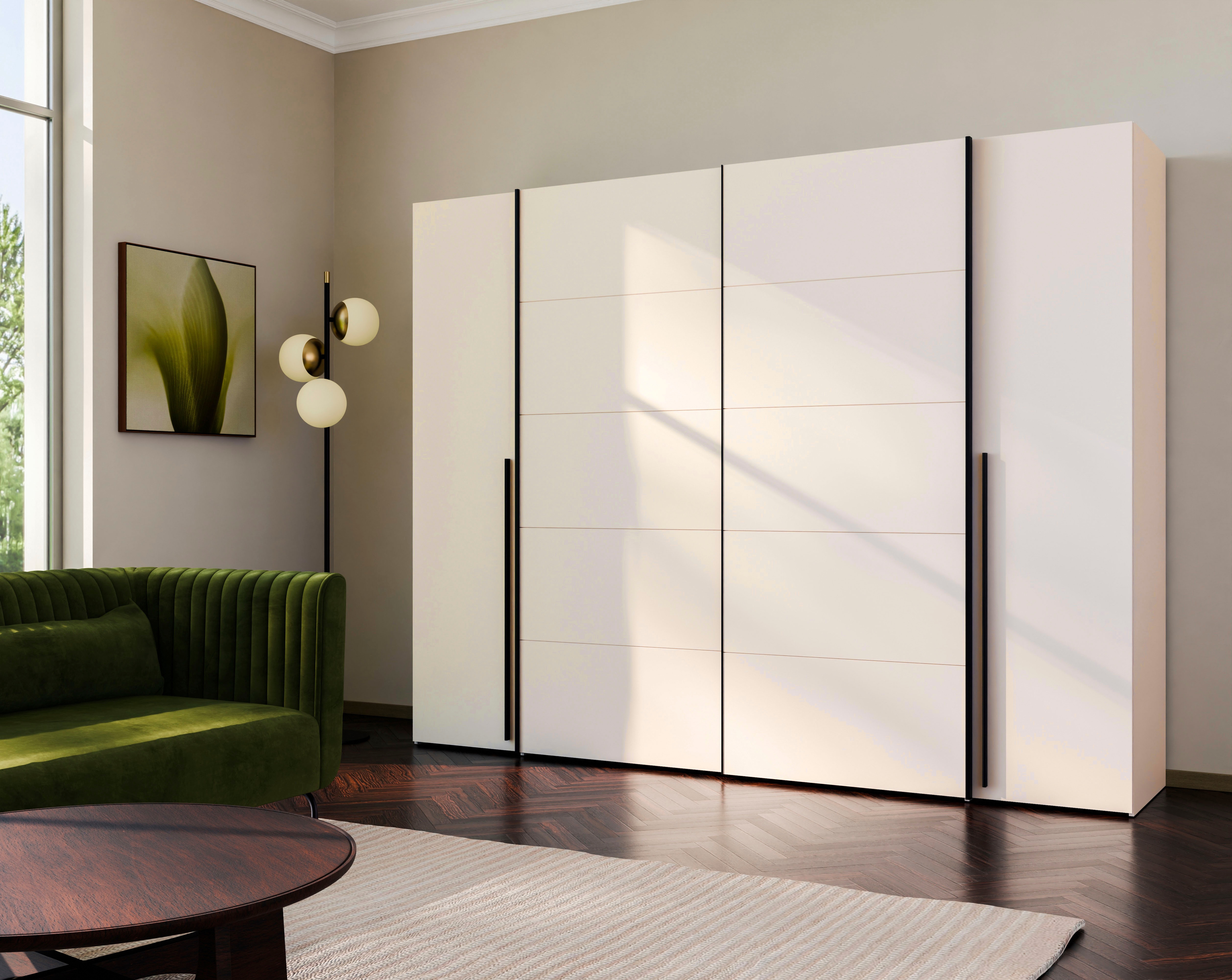 FORTE Kleiderschrank "Narago, Kombischrank, modernes Design" B/H/T ca. 270/210/61cm, auch mit Premiumausstattung, Kombination aus Schwebetüren mit seitlichen Drehtüren, Made in Europe