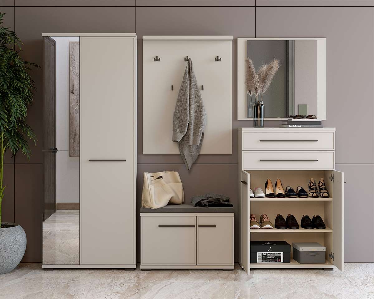 Places of Style Schuhbank »Opera, Schuhschrank, Schuhregal, Schuhtruhe, Breite 76 cm«, (1 St.), mit Sitzkissen, UV-lackiert, hochwertige Beschläge, Kaschmirfarbe