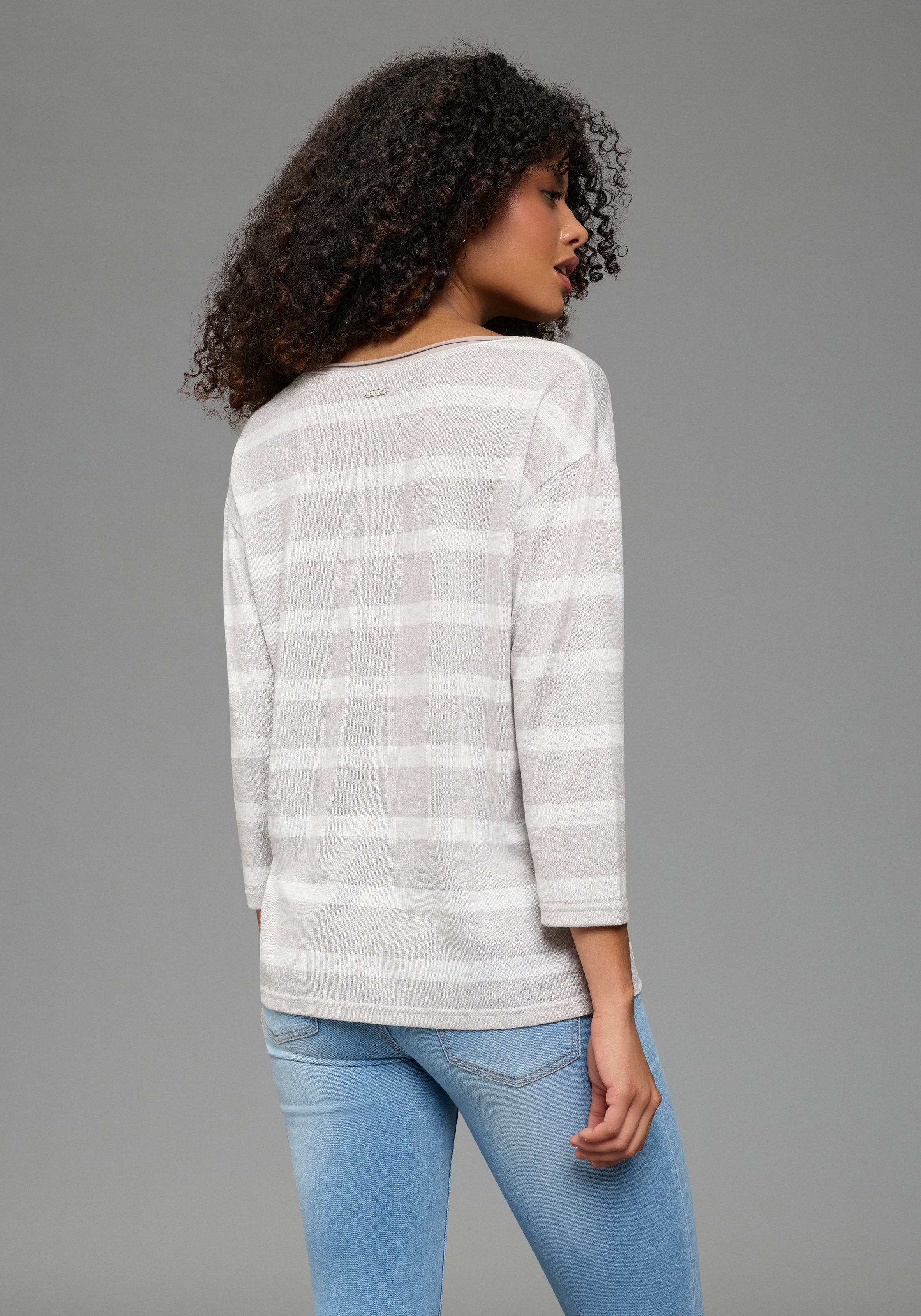 Laura Scott Streifenpullover leichter Übergangspullover mit seitlichem Schl günstig online kaufen