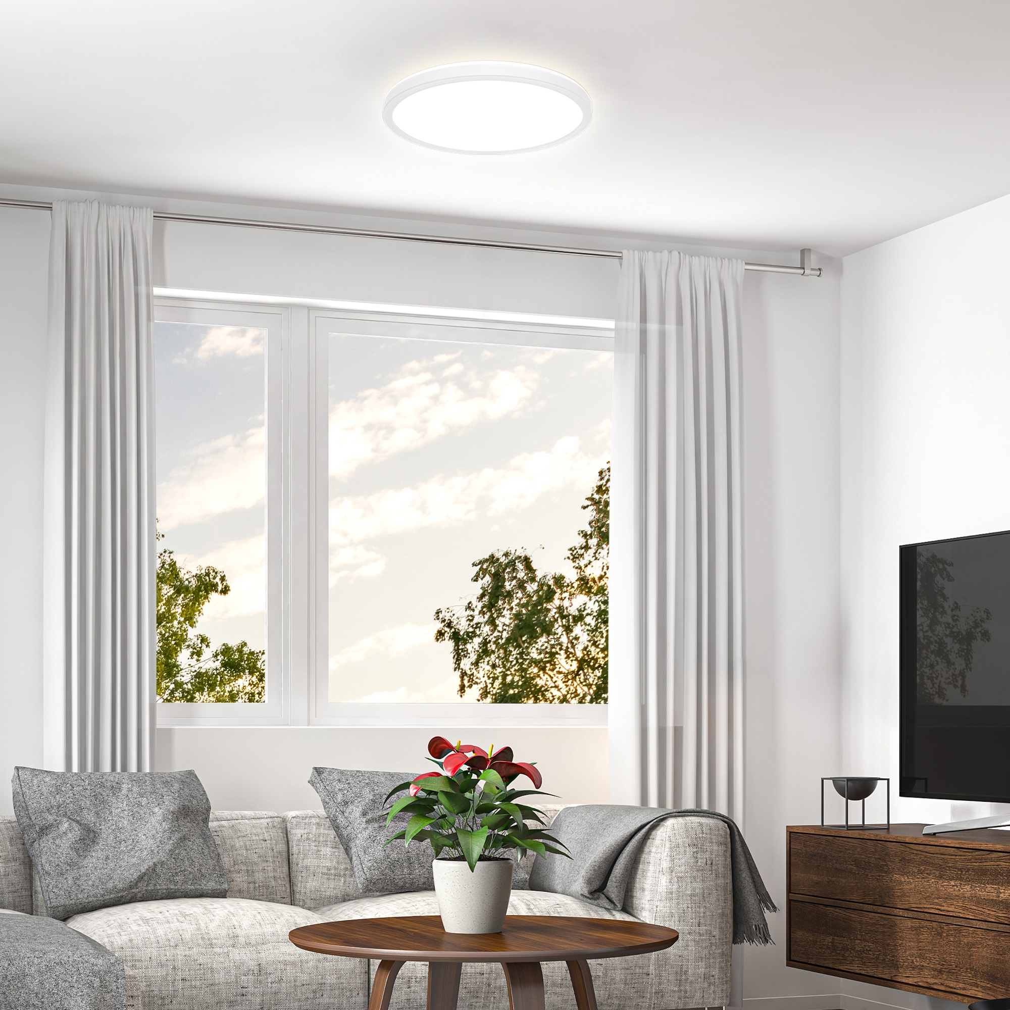 B.K.Licht LED Deckenleuchte »LED Bad-Deckenlampe, mit Backlight, Ultraflach«, 1 flammig, Leuchtmittel LED-Modul | LED fest integriert, Indirektes Licht, 18W, 4.000K, 2400Lm, IP44, Ø29cm