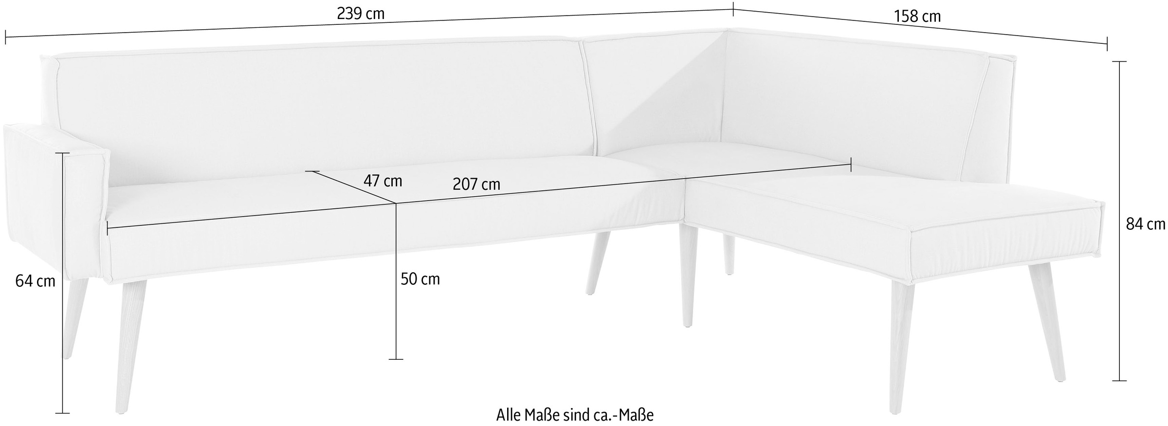 exxpo - sofa fashion Eckbank »Lungo, moderne Kedernaht, bequem und elegant, hoher Holzfuß«, hochwertige Detailverarbeitung, frei im Raum stellbar