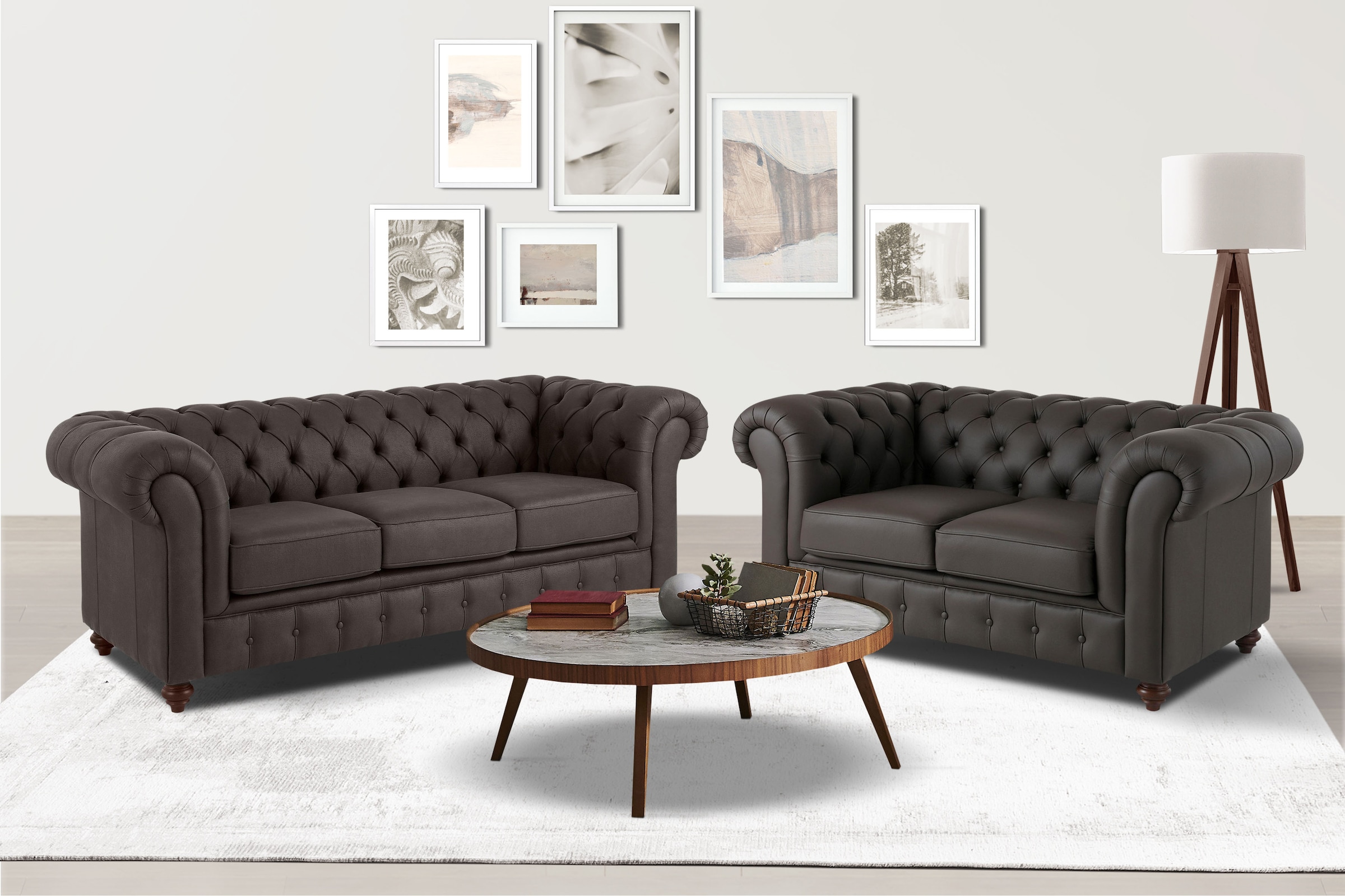 OTTO home Sitzgruppe "Chesterfield" 2 Stk. tlg. hochwertige Knopfheftung, bestehend aus 2- und 3-Sitzer