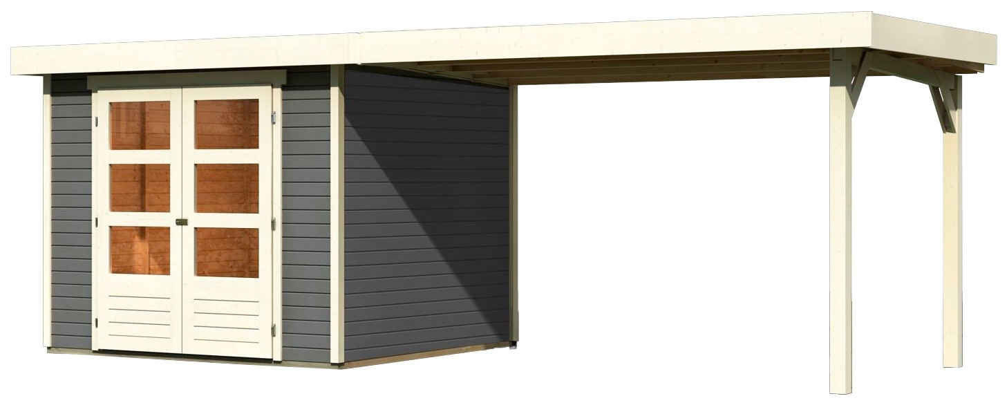 Karibu Gartenhaus »Arnis 3,5«, (Set), mit Anbaudach 2,80 cm Breite