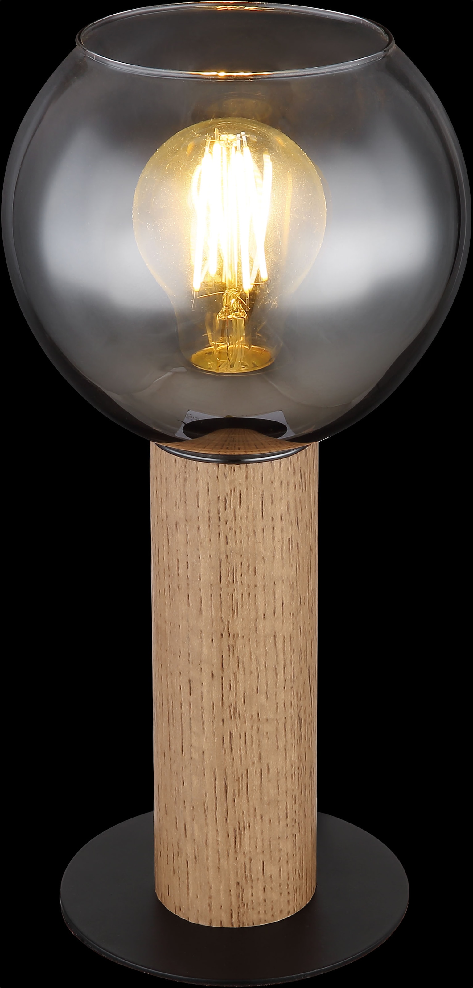 GLOBO LIGHTING Tischleuchte »MOITAS«, Leuchtmittel E27 | ohne Leuchtmittel, Tischlampe/Holz/Glas rauchfarben/Wohnzimmer/Schlafzimmer