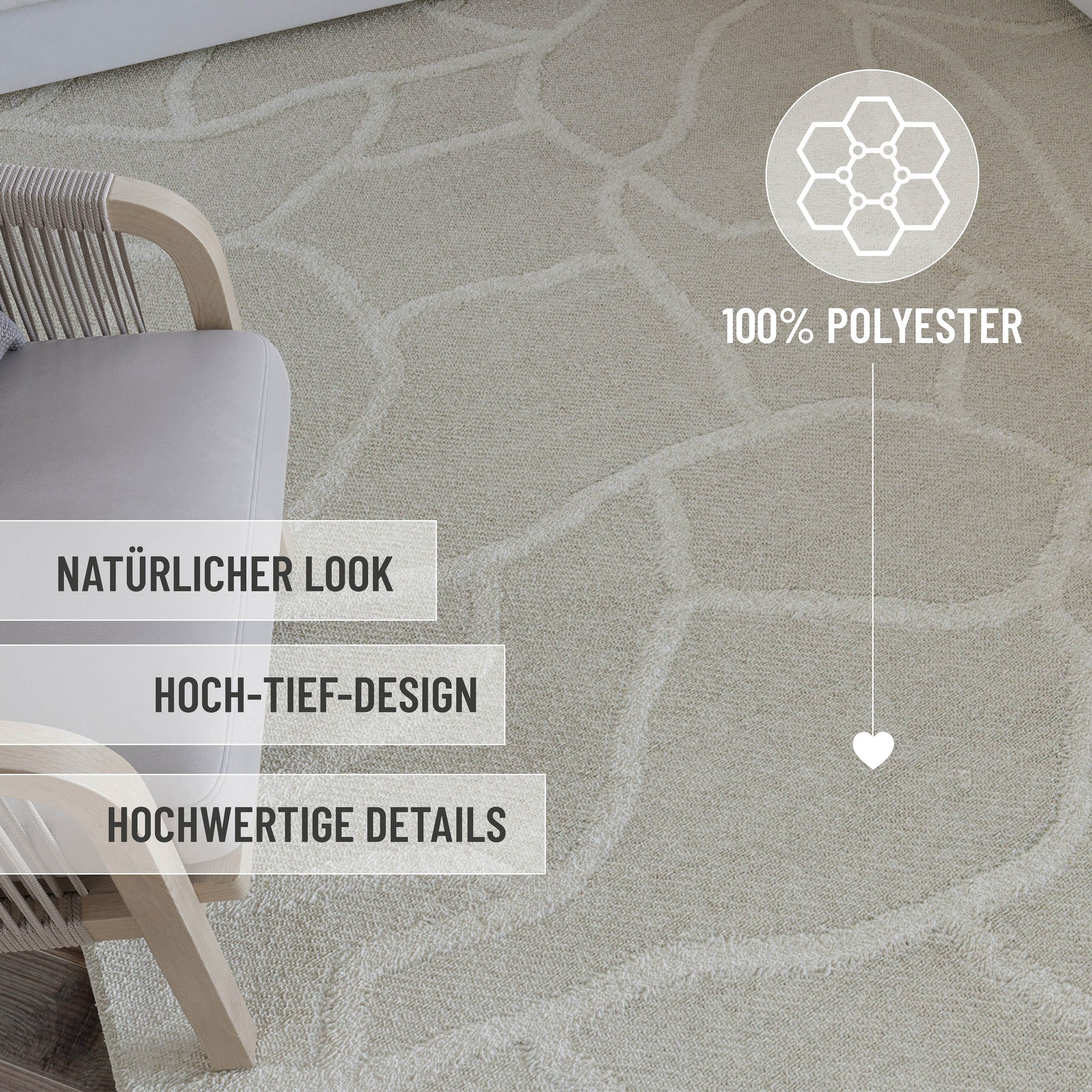 Wecon home Teppich »Hamptons TWENTYSIX«, rund, 10 mm Höhe, Kurzflor, Wohnzimmer, Schlafzimmer, elegant, robust, Mosaik Design