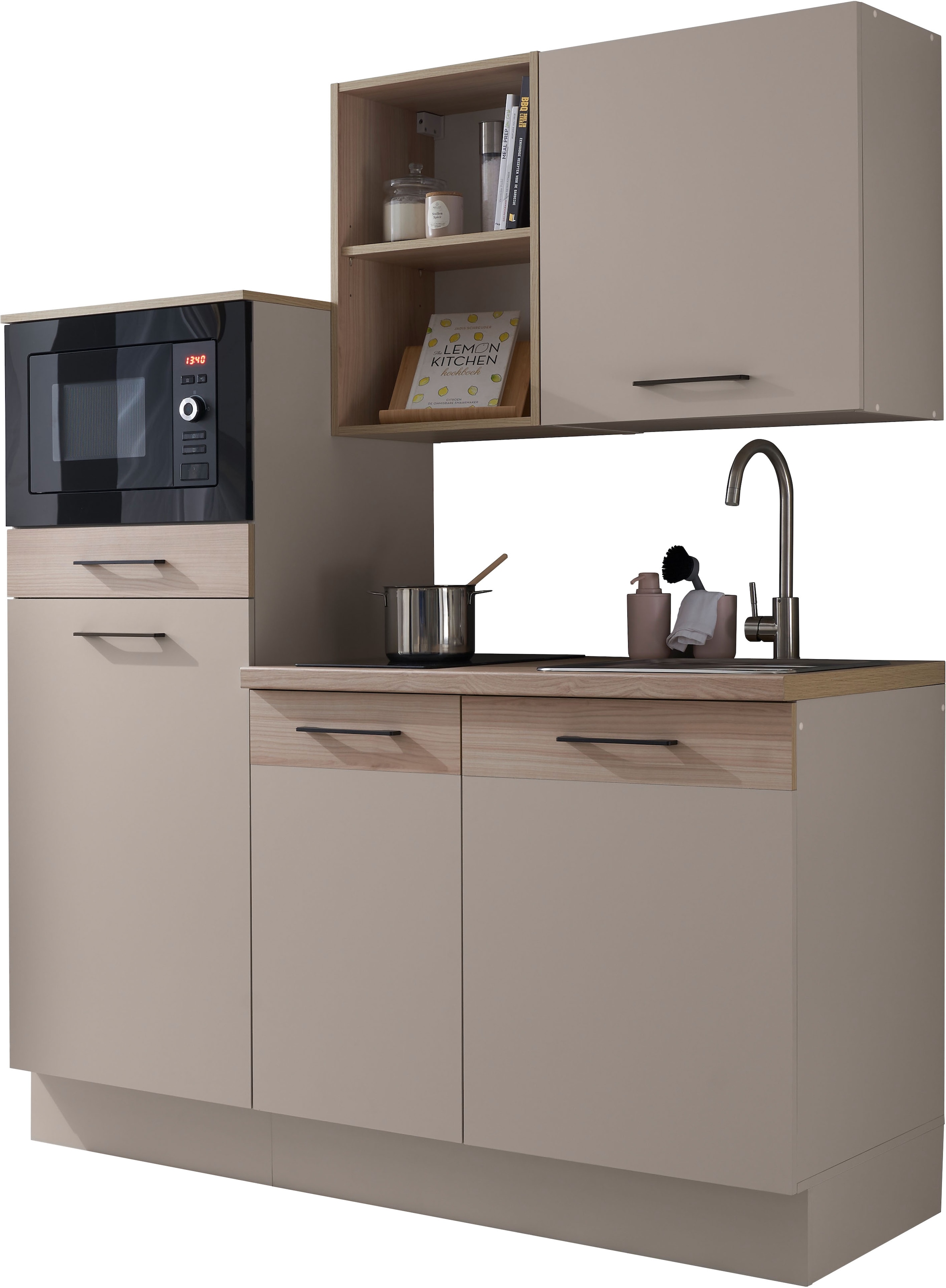 BASIC by Balculina Pantryküche »Marlon Pantryküche BxHxT 165x210x60 cm«, Breite 165cm, wahlweise mit E-Geräten, Metallgriffe